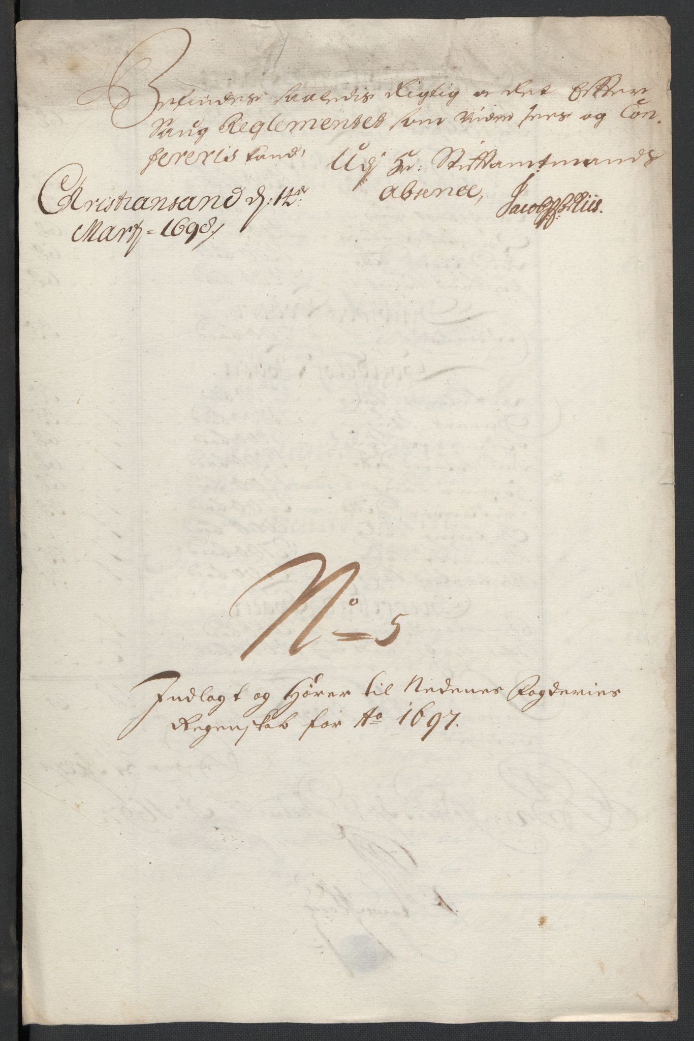 Rentekammeret inntil 1814, Reviderte regnskaper, Fogderegnskap, AV/RA-EA-4092/R39/L2313: Fogderegnskap Nedenes, 1696-1697, s. 139