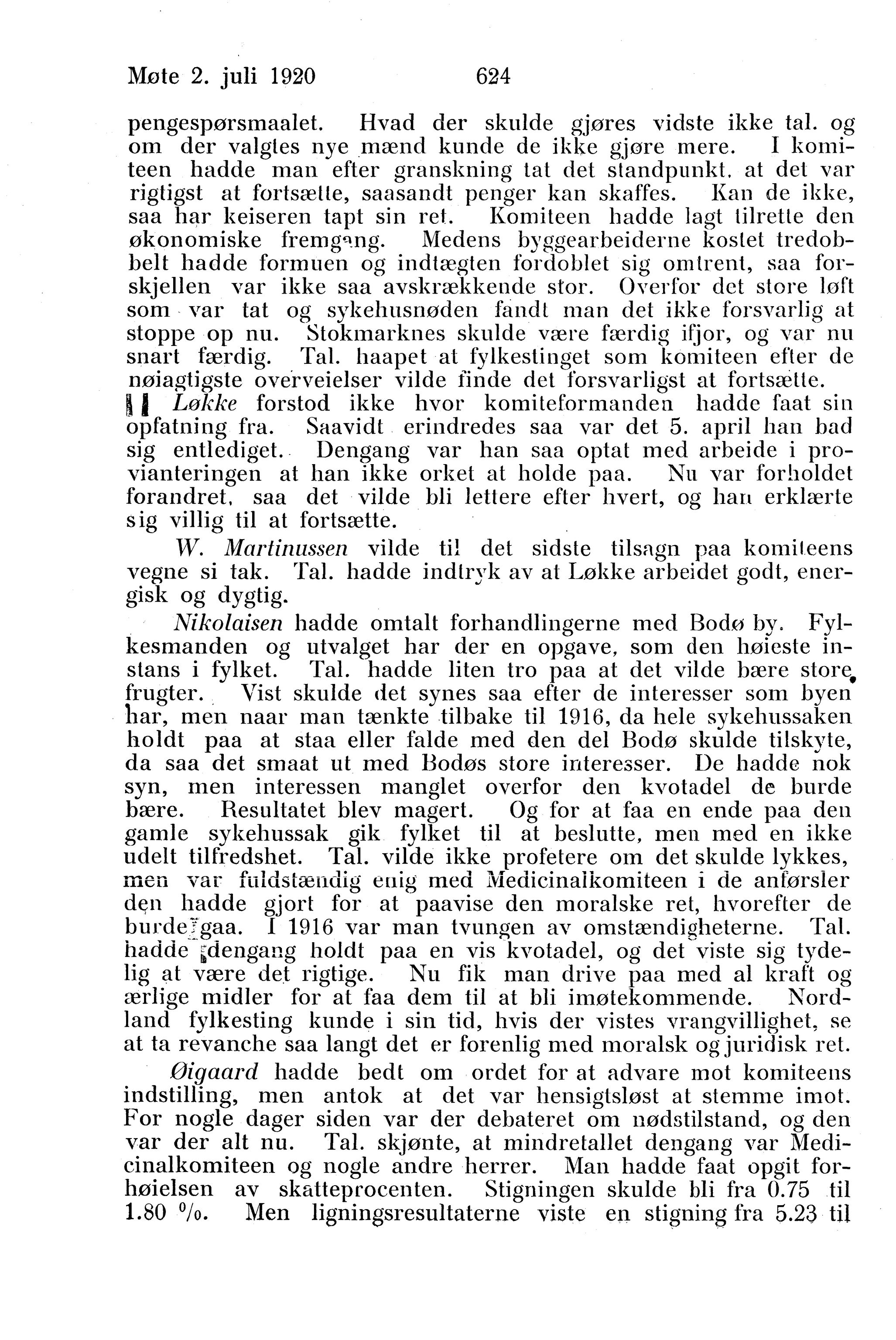 Nordland Fylkeskommune. Fylkestinget, AIN/NFK-17/176/A/Ac/L0043: Fylkestingsforhandlinger 1920, 1920