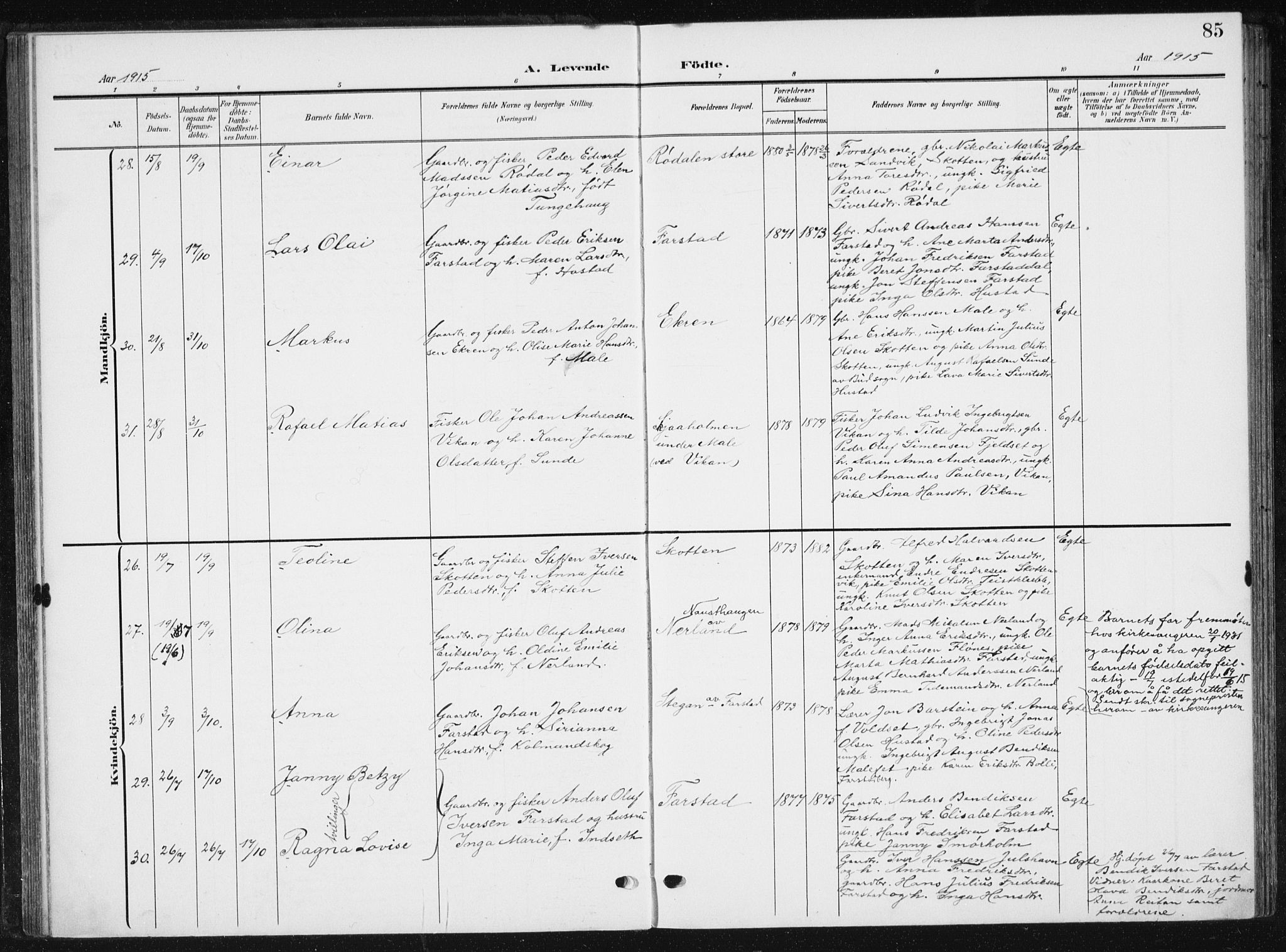 Ministerialprotokoller, klokkerbøker og fødselsregistre - Møre og Romsdal, AV/SAT-A-1454/567/L0784: Klokkerbok nr. 567C04, 1903-1938, s. 85