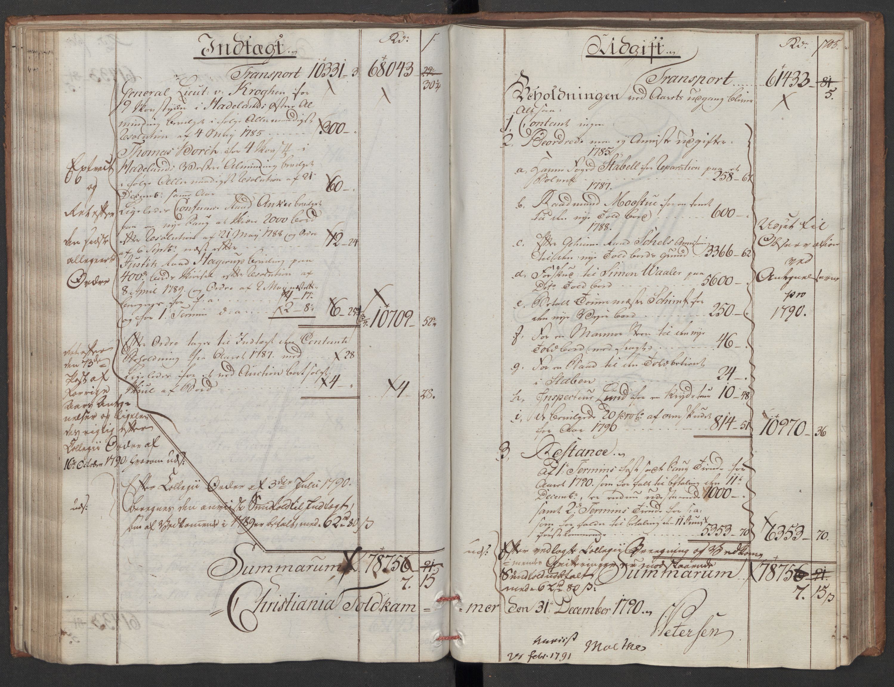 Generaltollkammeret, tollregnskaper, AV/RA-EA-5490/R06/L0180/0001: Tollregnskaper Kristiania / Utgående tollbok, 1790, s. 104b-105a