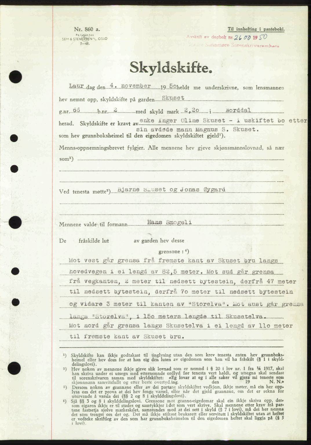 Nordre Sunnmøre sorenskriveri, AV/SAT-A-0006/1/2/2C/2Ca: Pantebok nr. A36, 1950-1950, Dagboknr: 2600/1950