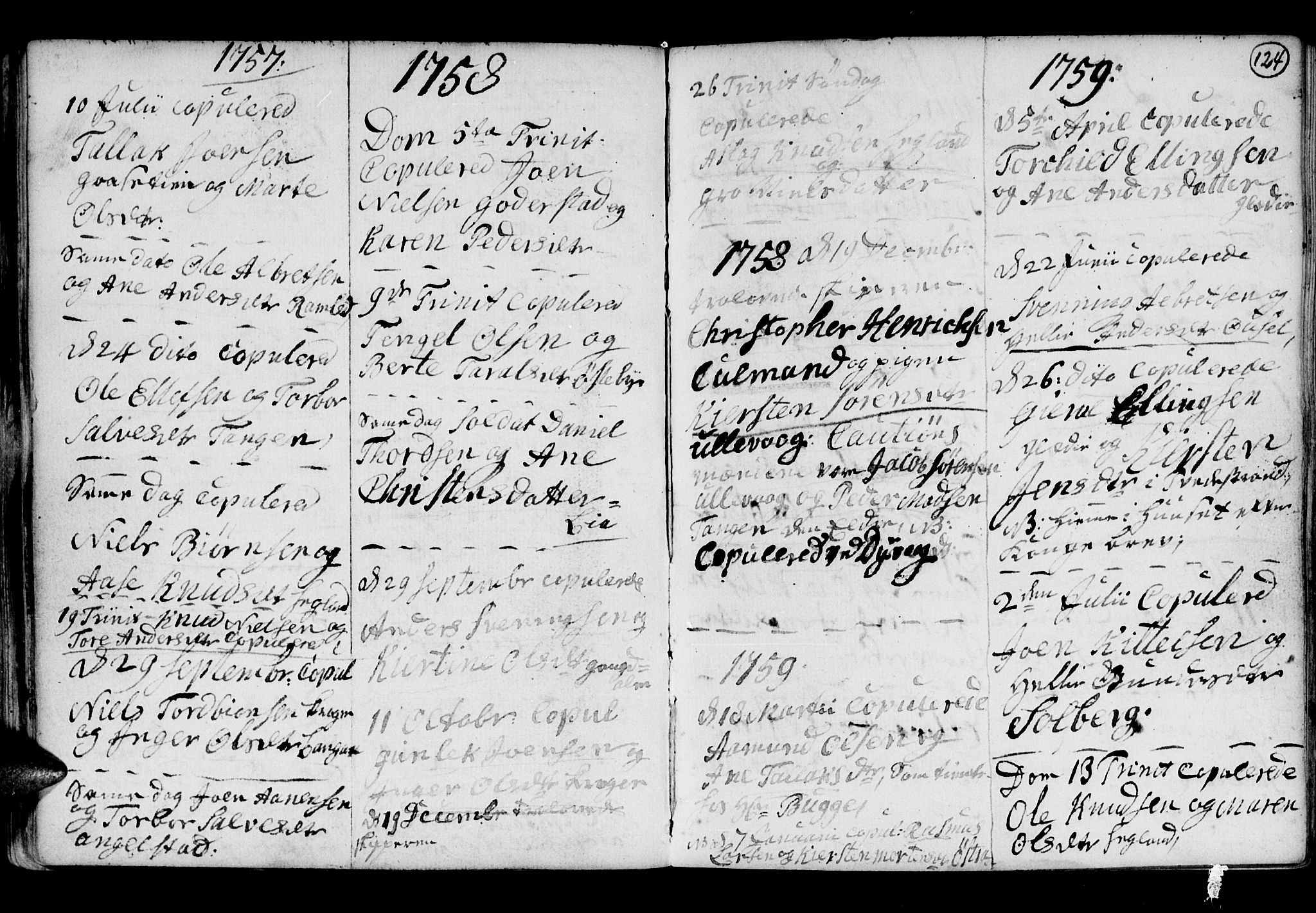 Holt sokneprestkontor, AV/SAK-1111-0021/F/Fb/L0005: Klokkerbok nr. B 5, 1746-1764, s. 124