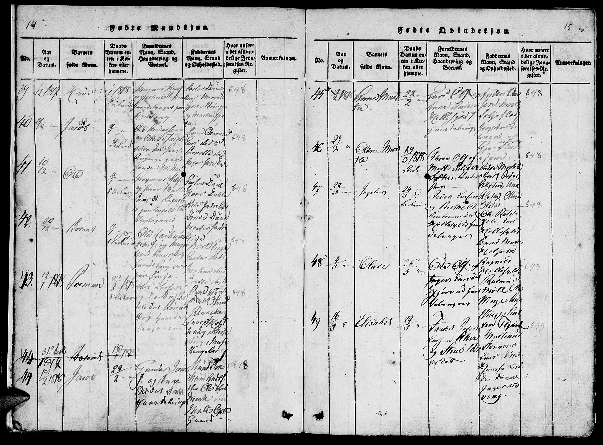 Ministerialprotokoller, klokkerbøker og fødselsregistre - Møre og Romsdal, AV/SAT-A-1454/519/L0260: Klokkerbok nr. 519C01, 1817-1829, s. 14-15