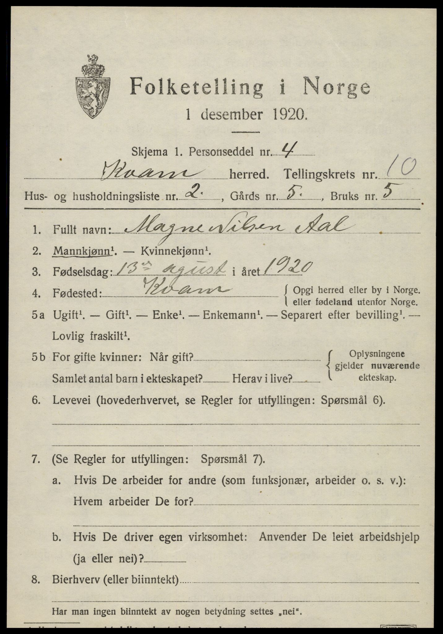 SAT, Folketelling 1920 for 1735 Kvam herred, 1920, s. 2527