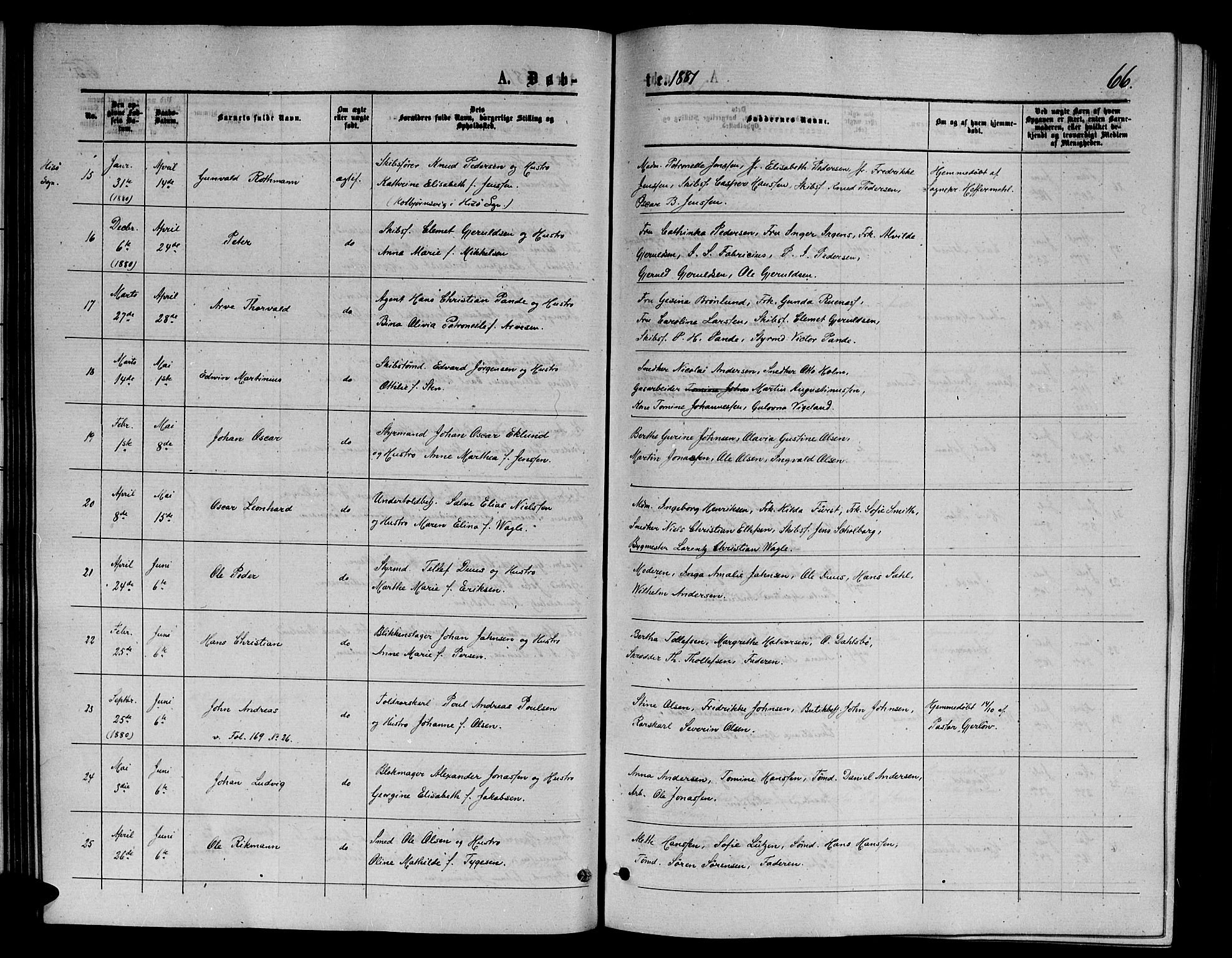 Arendal sokneprestkontor, Trefoldighet, AV/SAK-1111-0040/F/Fb/L0005: Klokkerbok nr. B 5, 1874-1888, s. 66