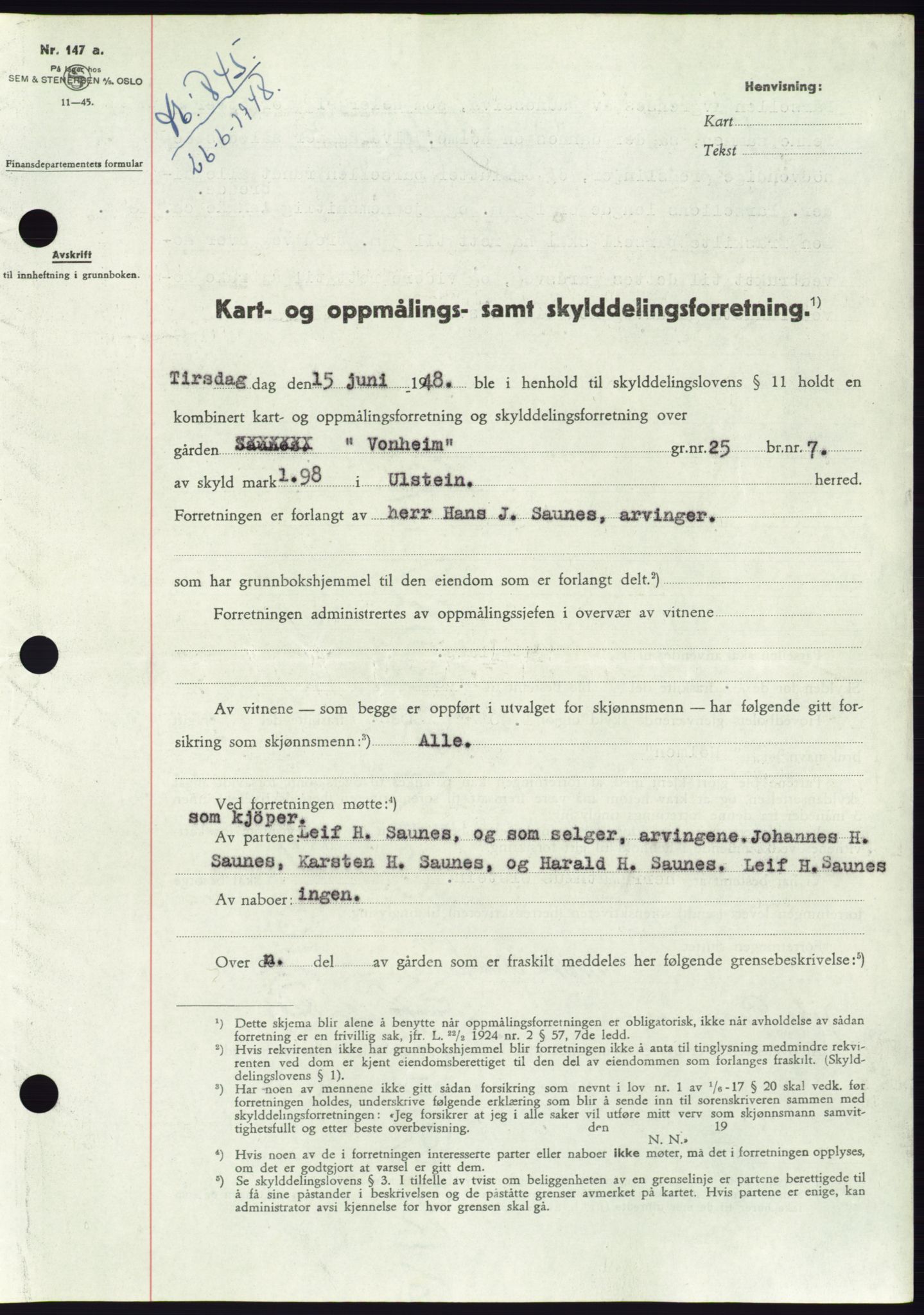 Søre Sunnmøre sorenskriveri, SAT/A-4122/1/2/2C/L0082: Pantebok nr. 8A, 1948-1948, Dagboknr: 845/1948