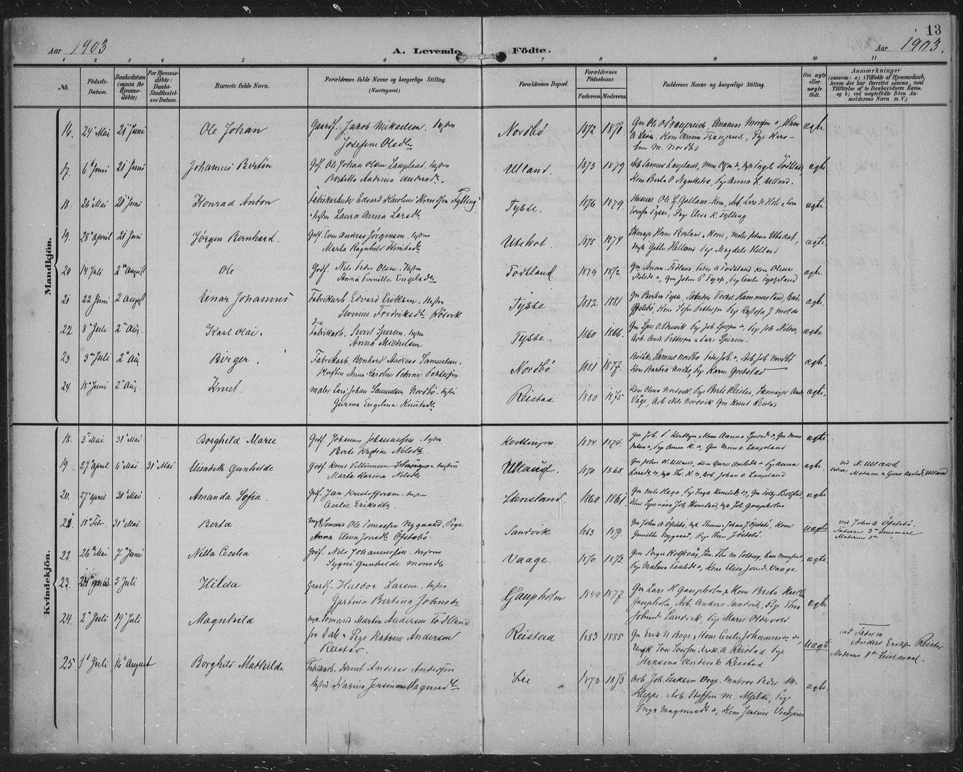 Samnanger Sokneprestembete, AV/SAB-A-77501/H/Haa: Ministerialbok nr. A 2, 1902-1918, s. 13