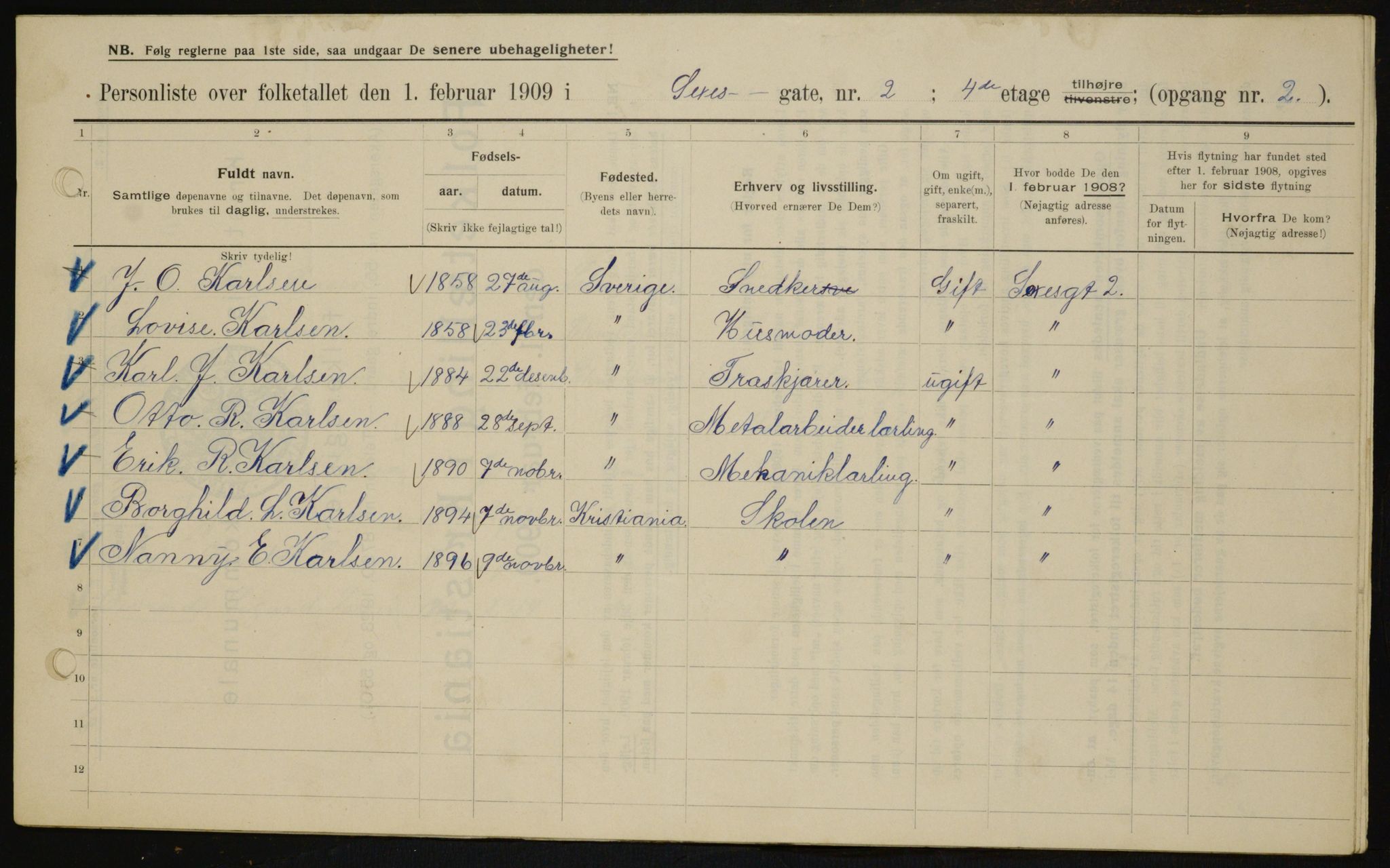 OBA, Kommunal folketelling 1.2.1909 for Kristiania kjøpstad, 1909, s. 85888