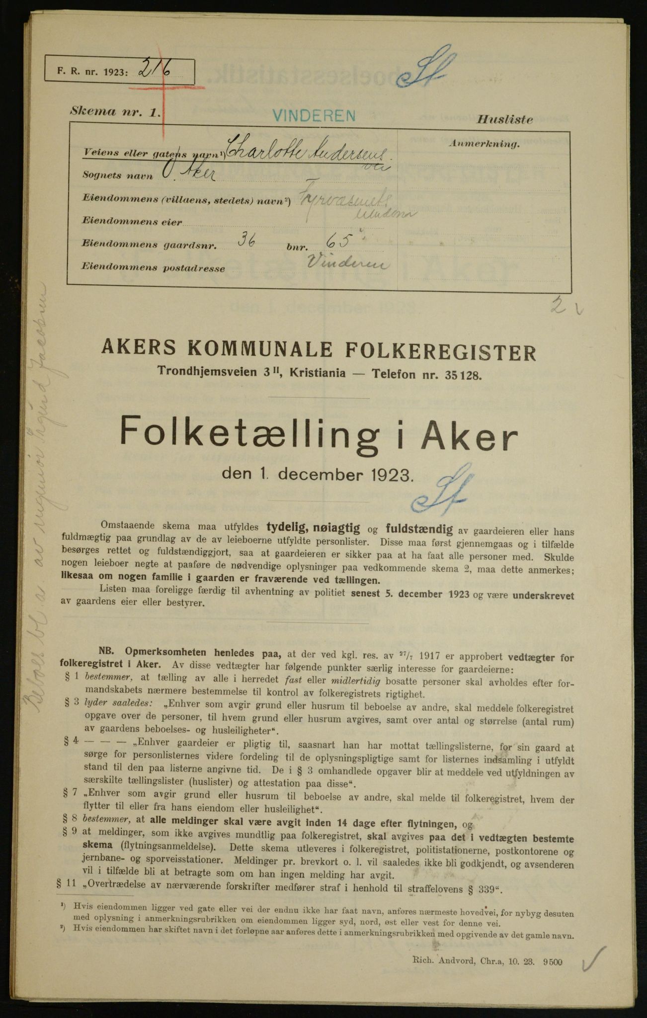 , Kommunal folketelling 1.12.1923 for Aker, 1923, s. 8702