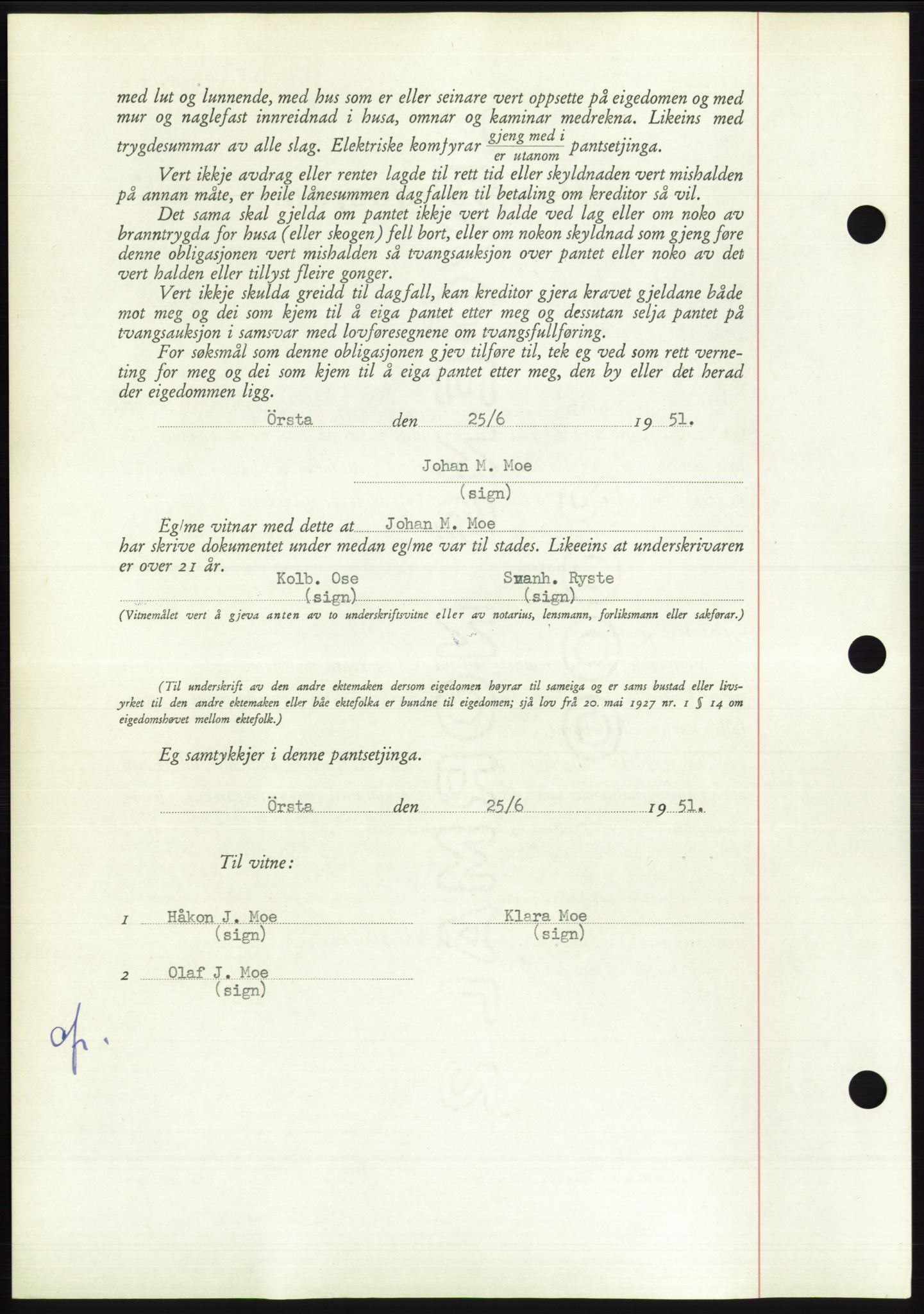 Søre Sunnmøre sorenskriveri, AV/SAT-A-4122/1/2/2C/L0120: Pantebok nr. 8B, 1951-1951, Dagboknr: 1384/1951