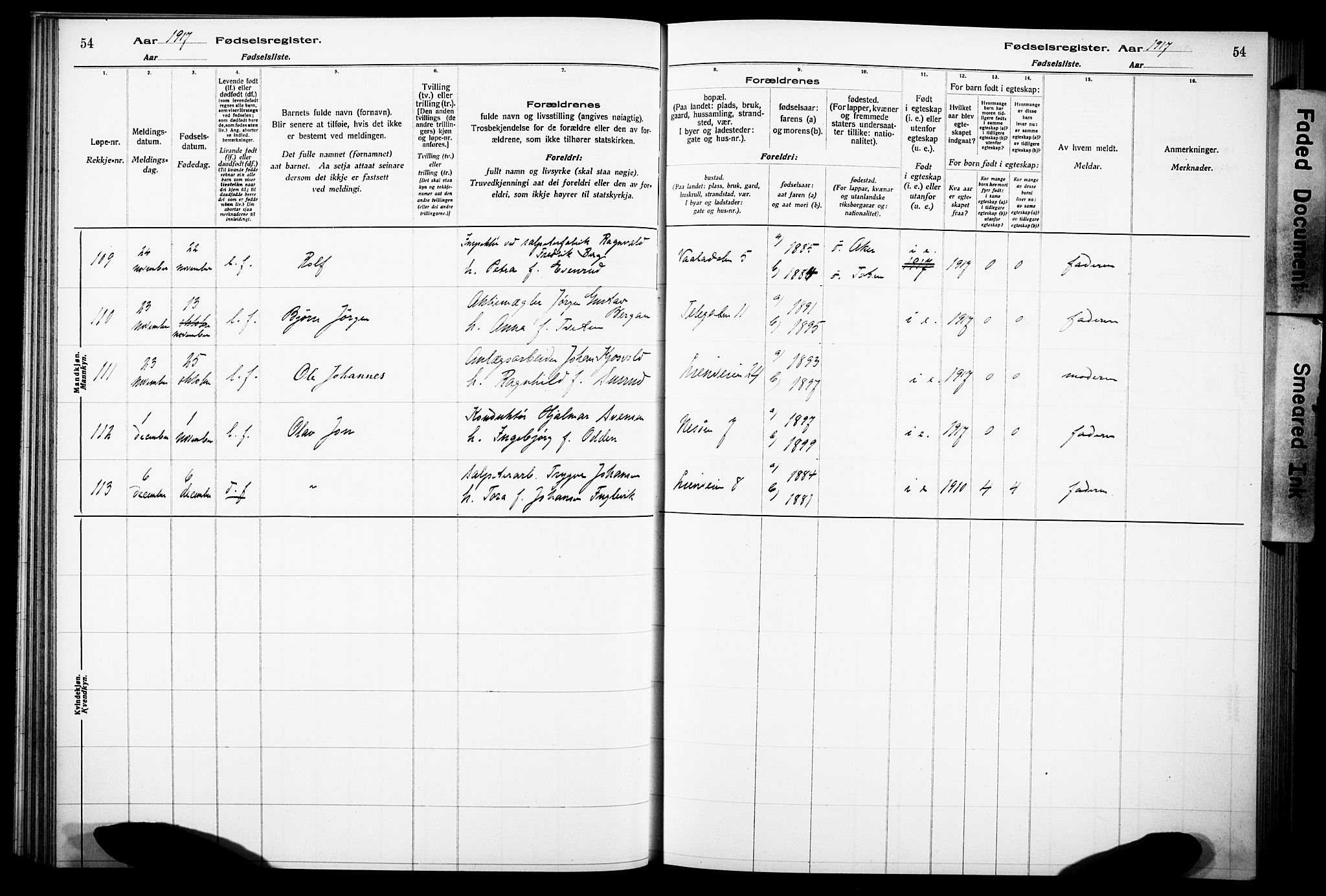 Notodden kirkebøker, AV/SAKO-A-290/J/Ja/L0001: Fødselsregister nr. 1, 1916-1924, s. 54