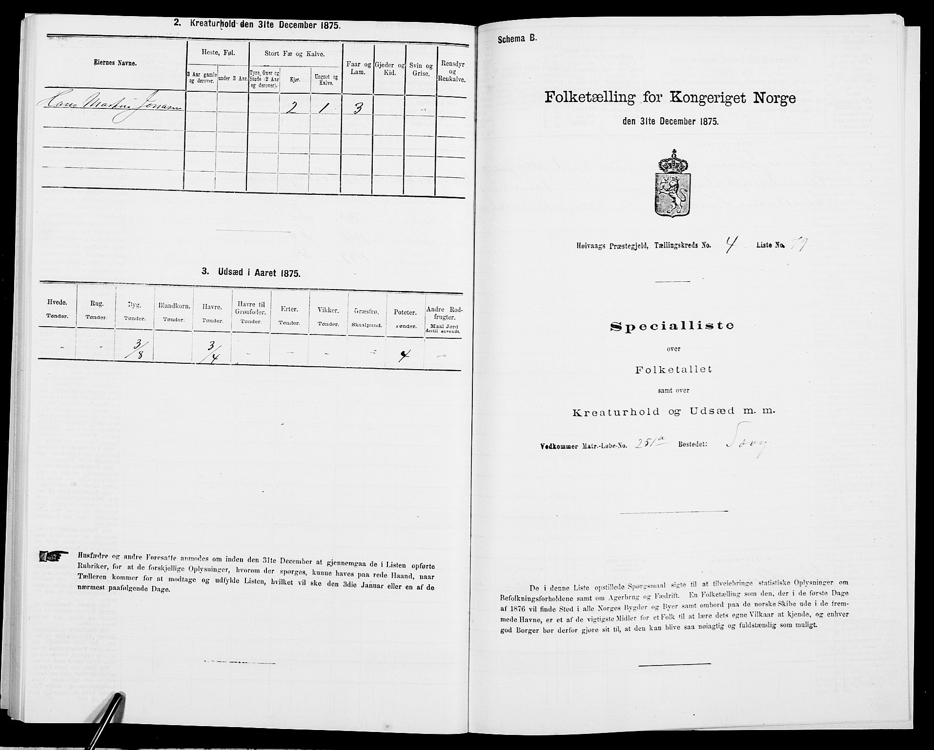 SAK, Folketelling 1875 for 0927P Høvåg prestegjeld, 1875, s. 602