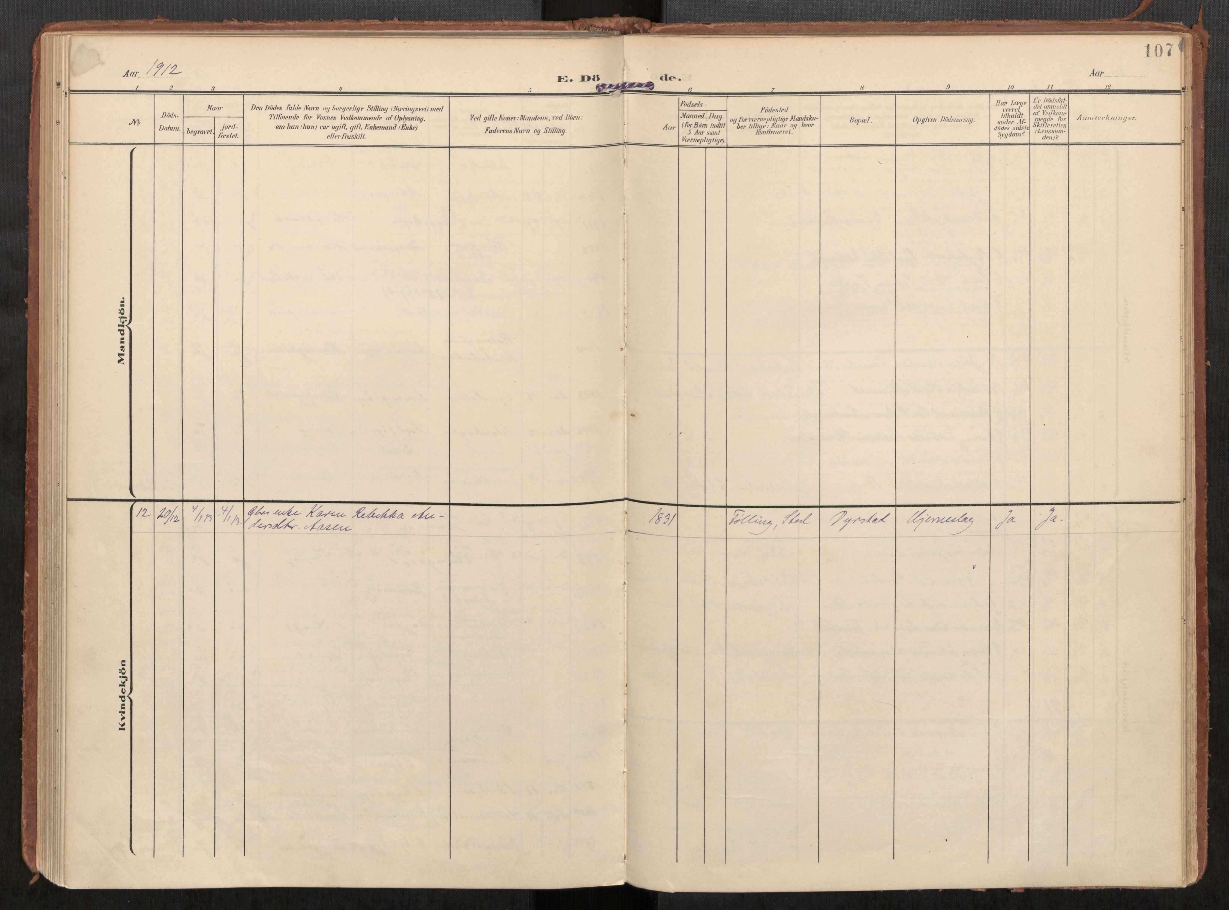 Steinkjer sokneprestkontor, AV/SAT-A-1541/01/H/Ha/Haa/L0002: Ministerialbok nr. 2, 1907-1917, s. 107