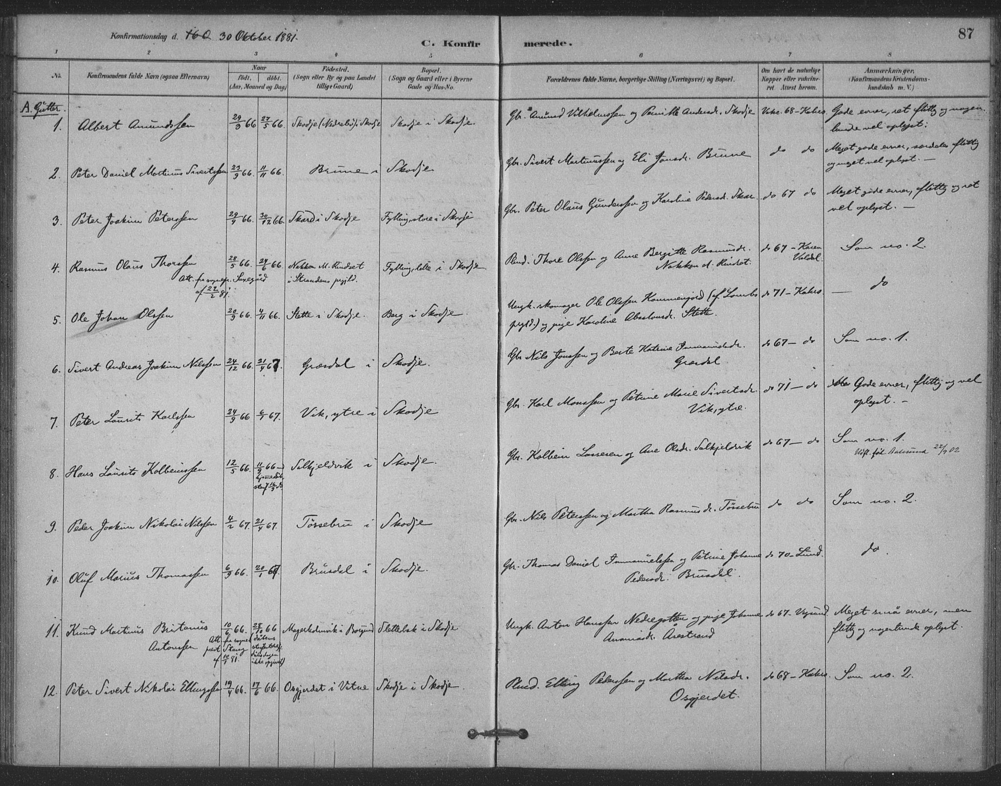 Ministerialprotokoller, klokkerbøker og fødselsregistre - Møre og Romsdal, SAT/A-1454/524/L0356: Ministerialbok nr. 524A08, 1880-1899, s. 87