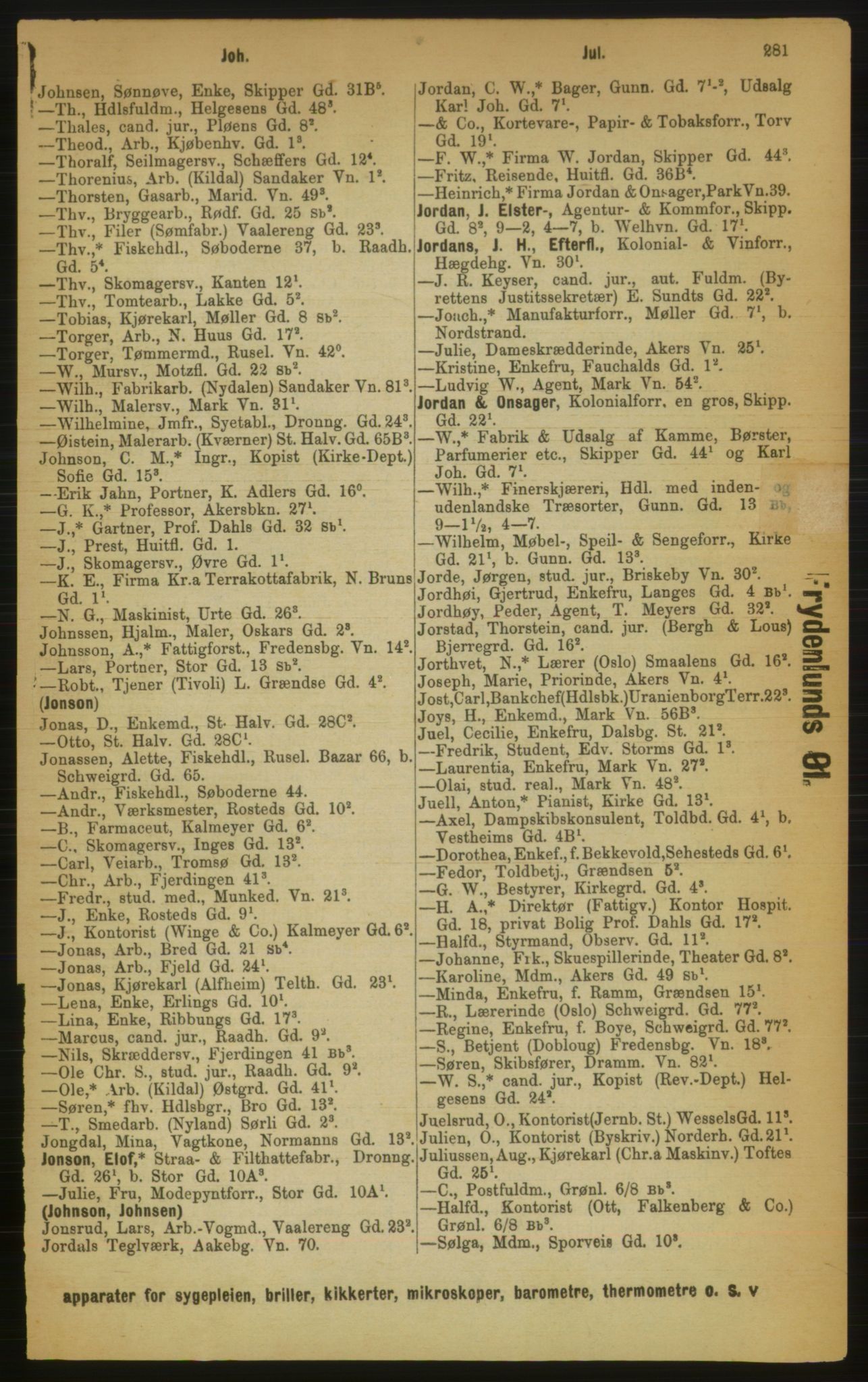 Kristiania/Oslo adressebok, PUBL/-, 1889, s. 281