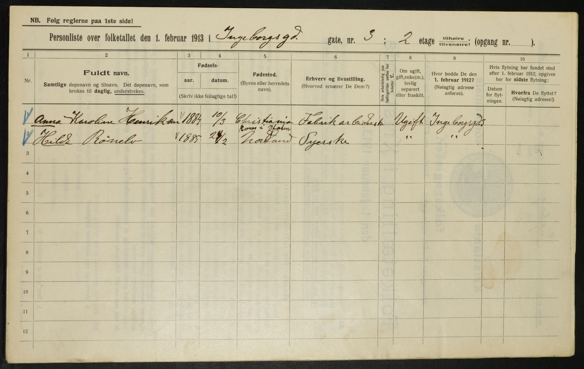 OBA, Kommunal folketelling 1.2.1913 for Kristiania, 1913, s. 43550