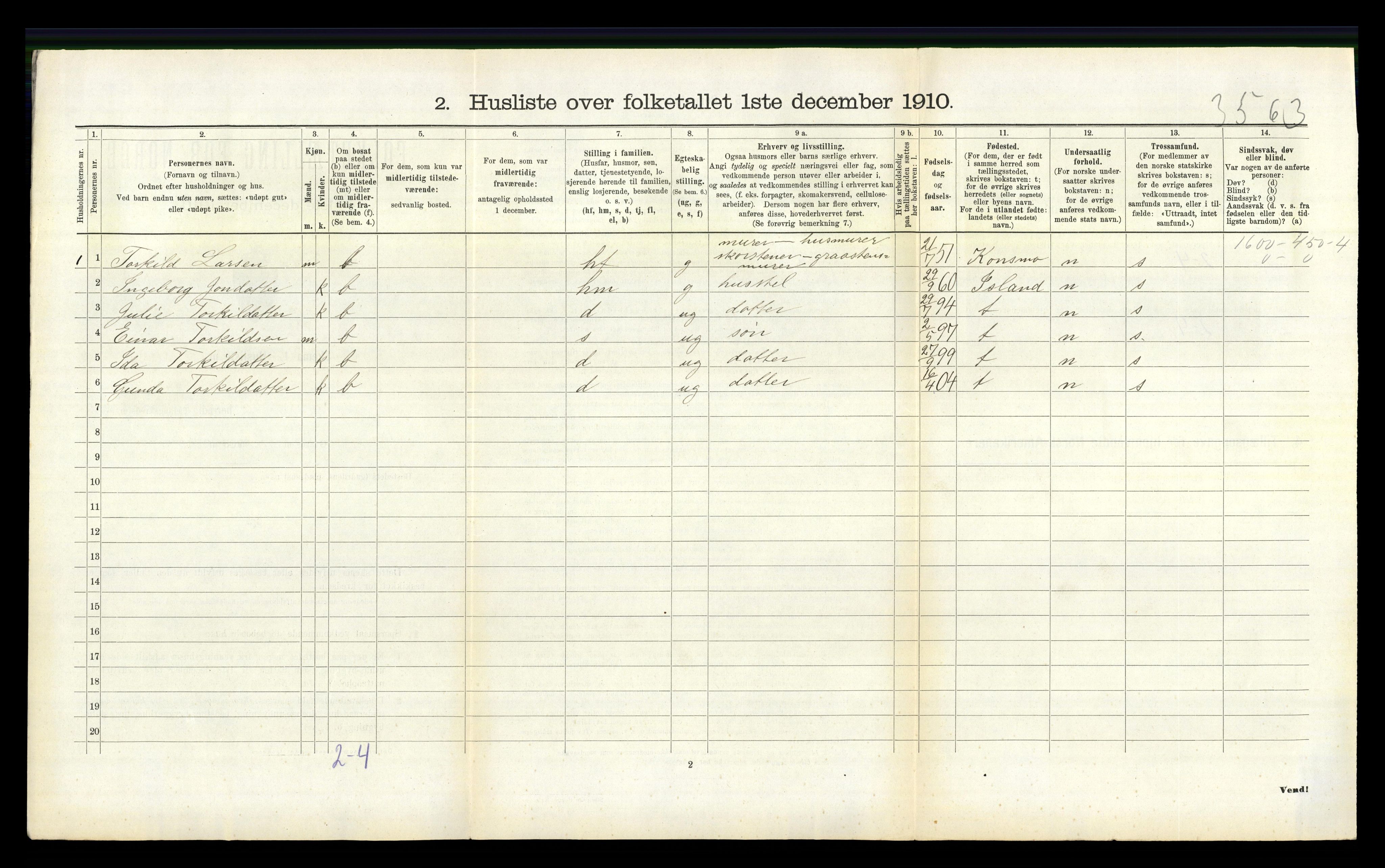 RA, Folketelling 1910 for 1043 Nes herred, 1910, s. 434