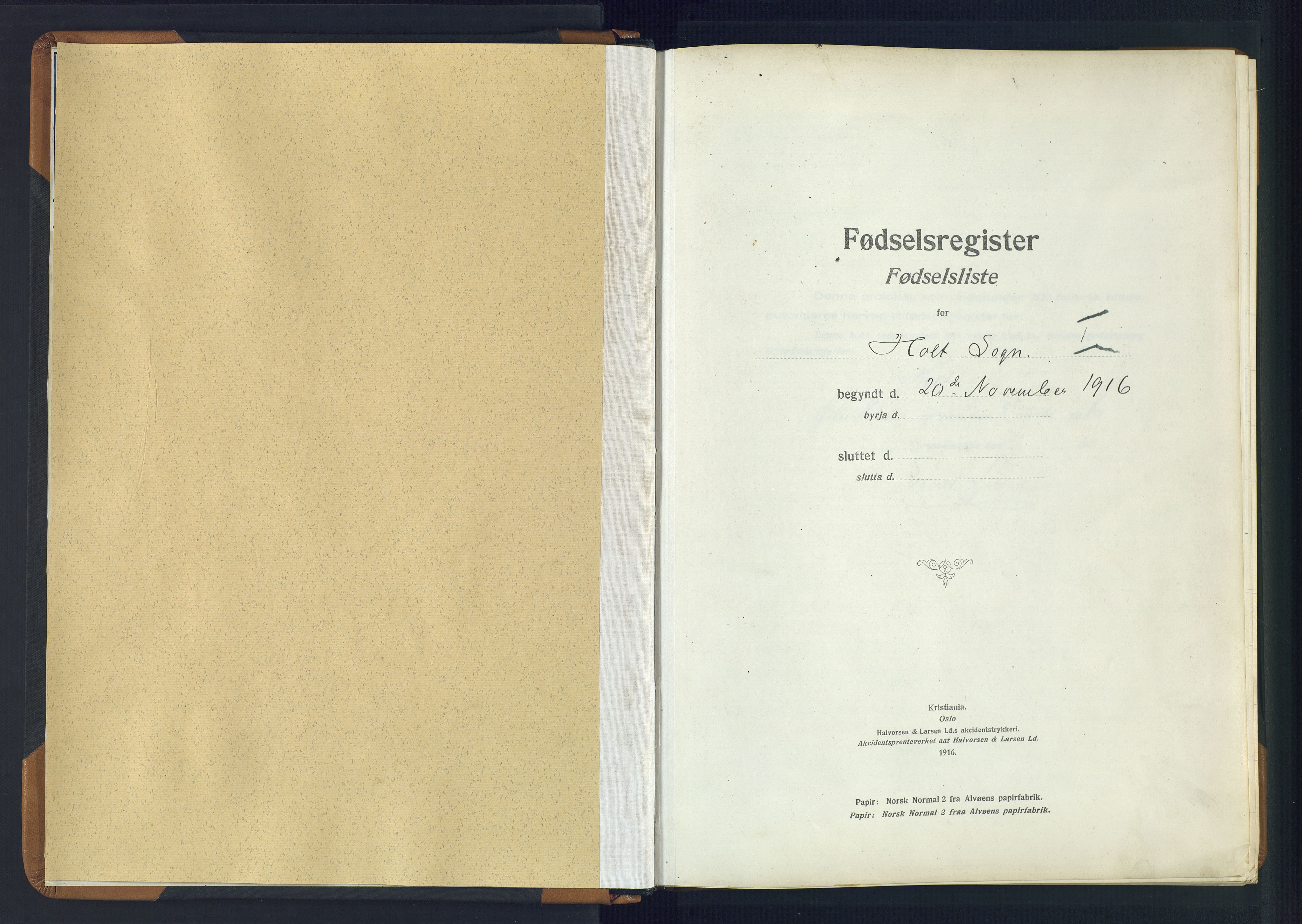 Holt sokneprestkontor, SAK/1111-0021/J/Ja/L0001: Fødselsregister nr. II.4.1, 1916-1946
