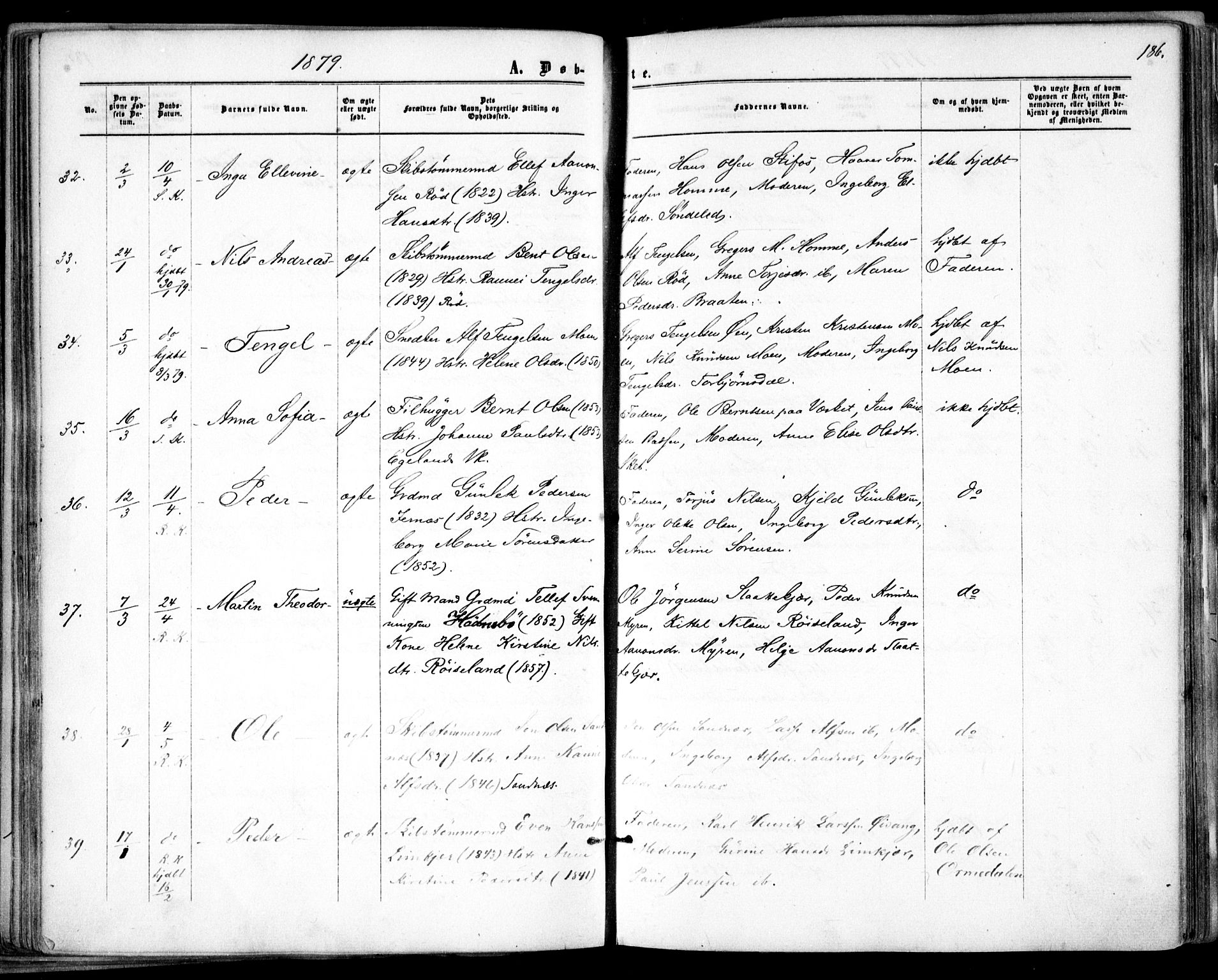 Søndeled sokneprestkontor, AV/SAK-1111-0038/F/Fa/L0003: Ministerialbok nr. A 3, 1861-1879, s. 186