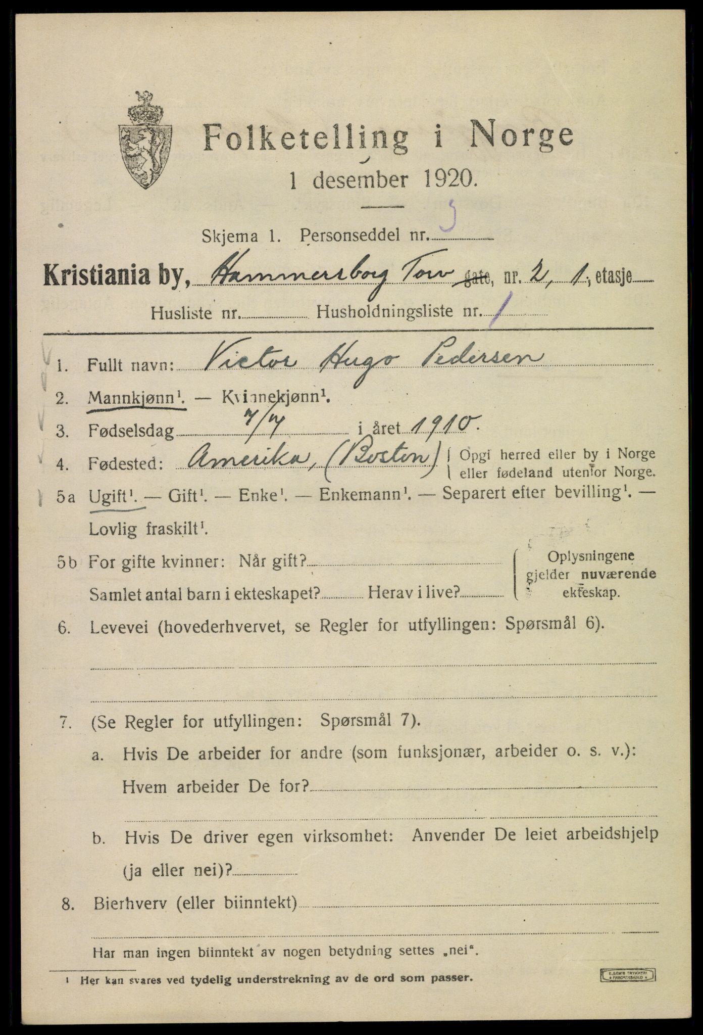 SAO, Folketelling 1920 for 0301 Kristiania kjøpstad, 1920, s. 268527