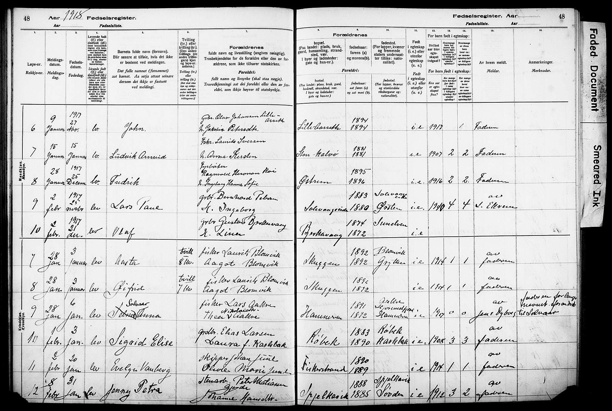 Ministerialprotokoller, klokkerbøker og fødselsregistre - Møre og Romsdal, AV/SAT-A-1454/528/L0442: Fødselsregister nr. 528.II.4.1, 1916-1924, s. 48
