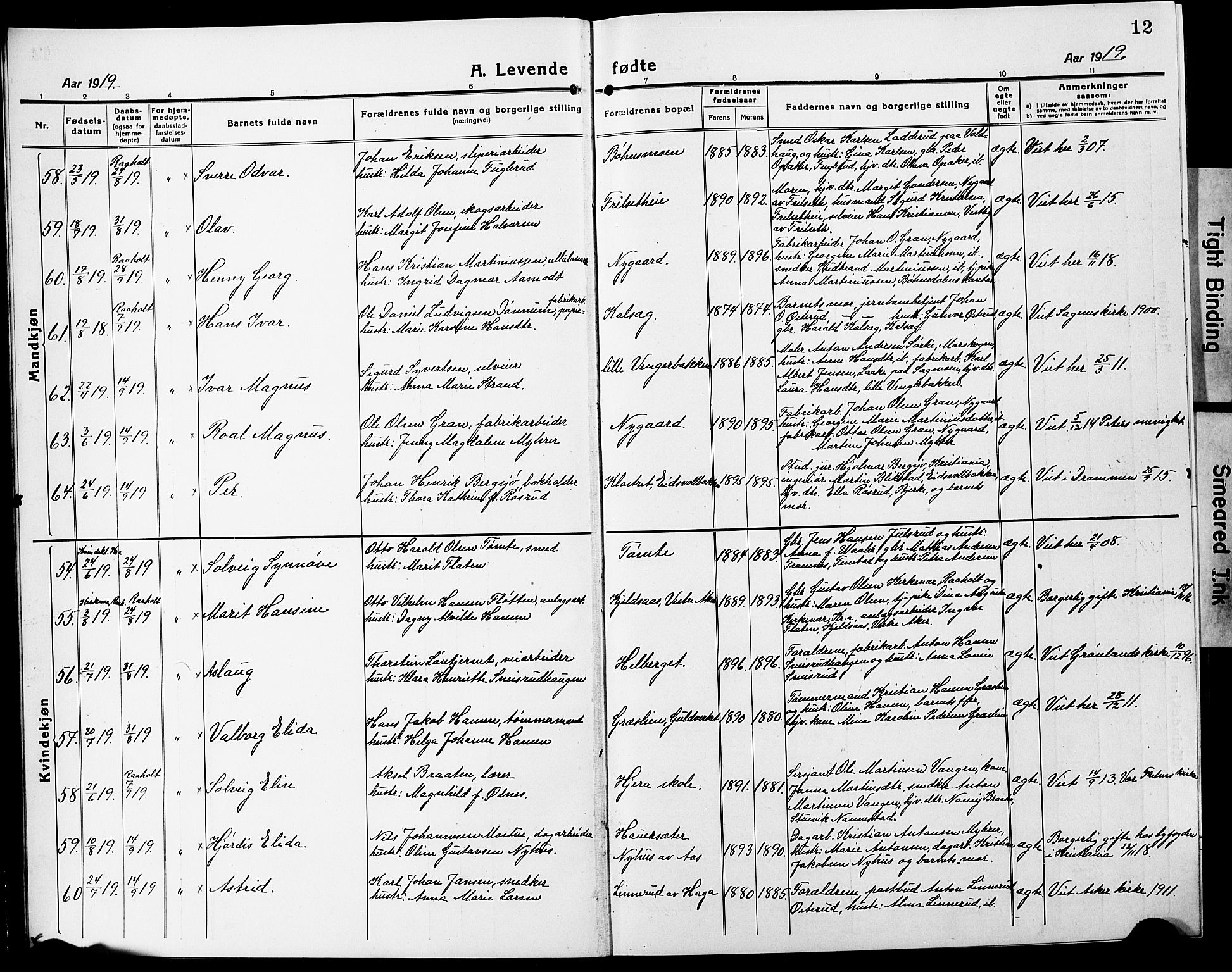 Eidsvoll prestekontor Kirkebøker, AV/SAO-A-10888/G/Ga/L0010: Klokkerbok nr. I 10, 1919-1929, s. 12