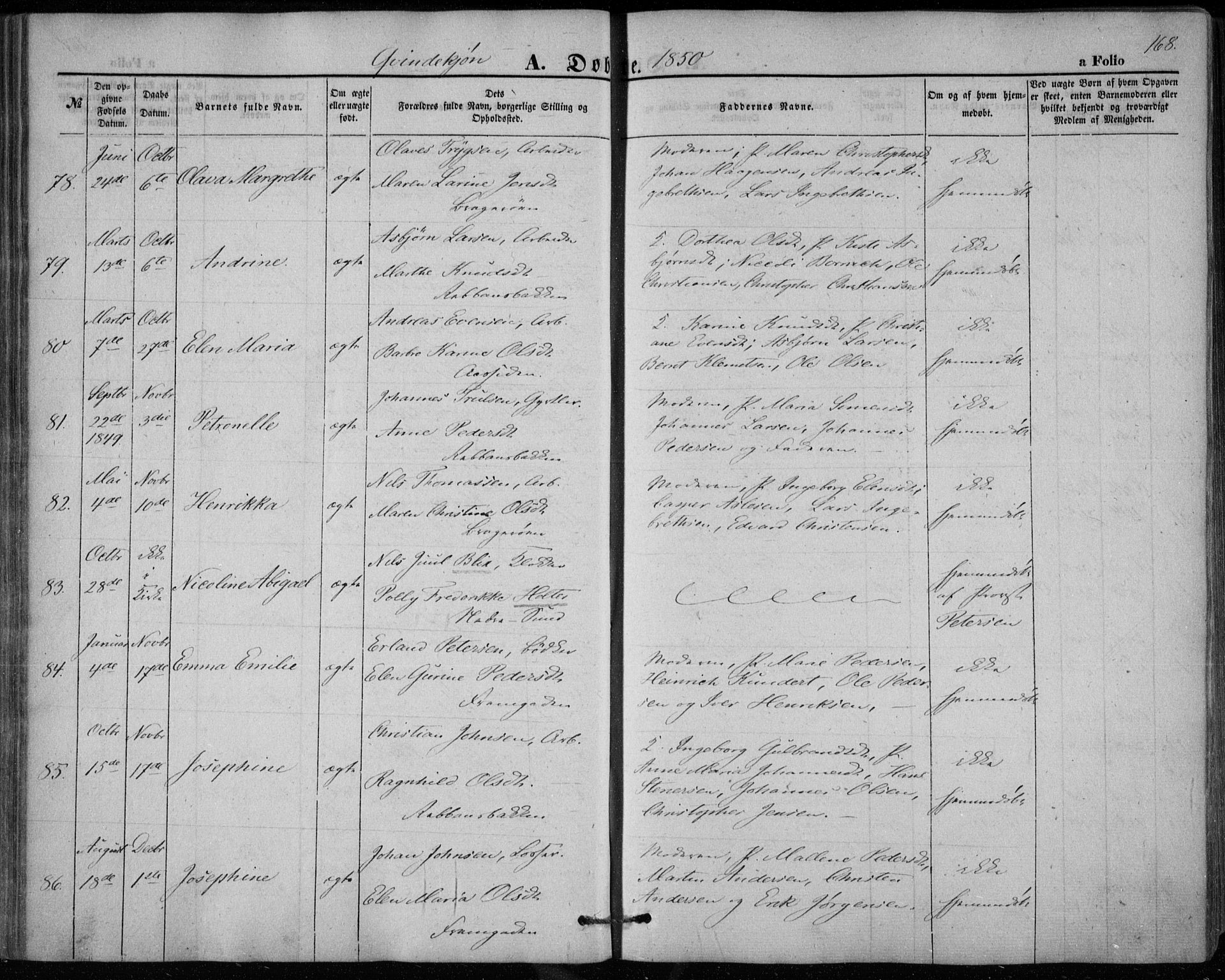 Bragernes kirkebøker, AV/SAKO-A-6/F/Fb/L0002: Ministerialbok nr. II 2, 1848-1859, s. 168