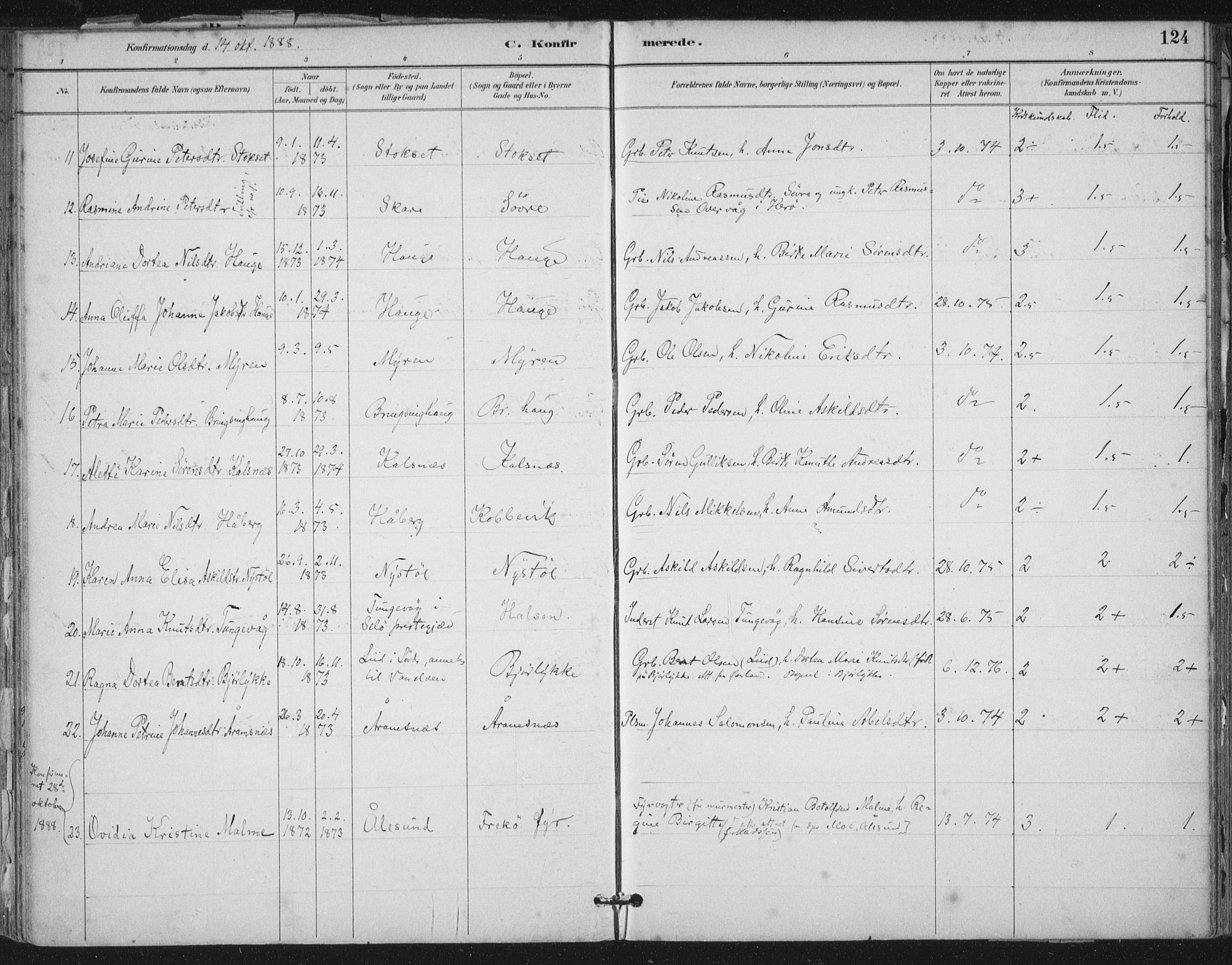 Ministerialprotokoller, klokkerbøker og fødselsregistre - Møre og Romsdal, SAT/A-1454/503/L0037: Ministerialbok nr. 503A05, 1884-1900, s. 124