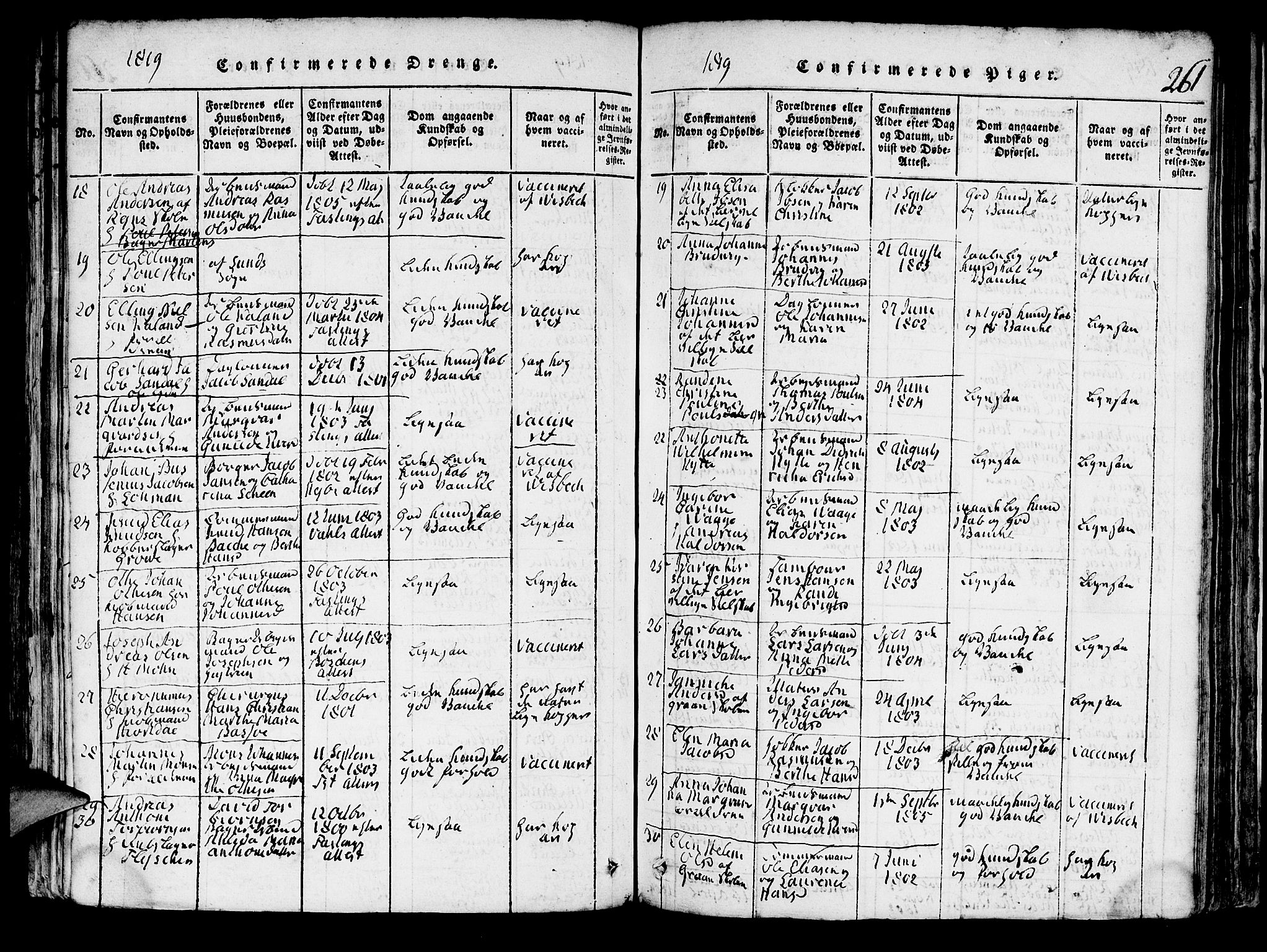 Domkirken sokneprestembete, AV/SAB-A-74801/H/Hab/L0001: Klokkerbok nr. A 1, 1816-1821, s. 261