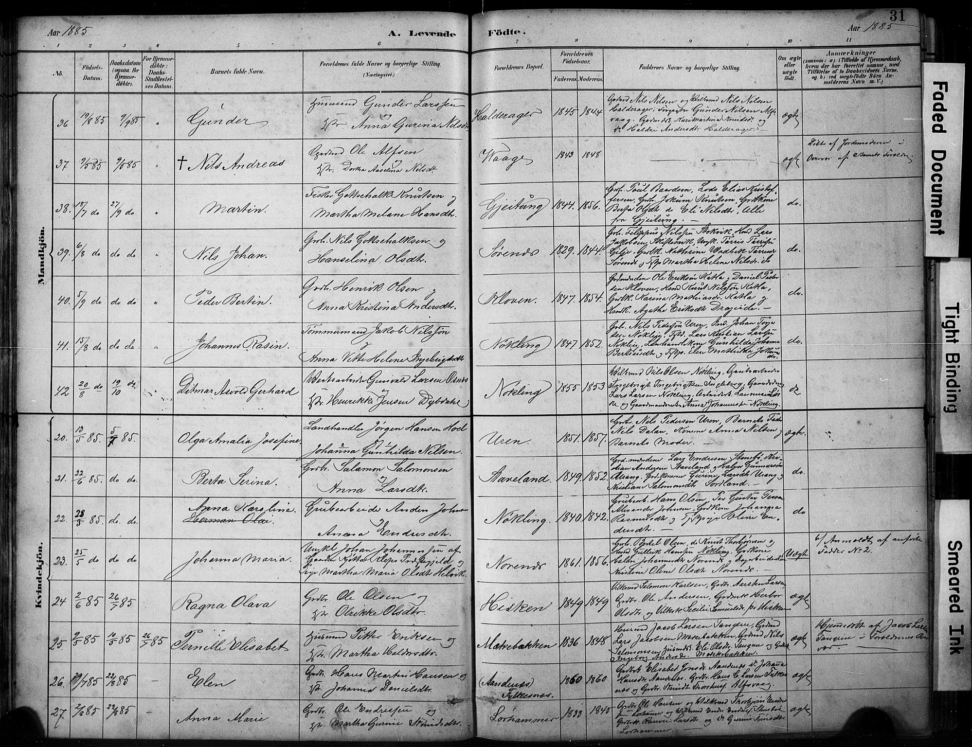 Finnås sokneprestembete, AV/SAB-A-99925/H/Ha/Hab/Habb/L0003: Klokkerbok nr. B 3, 1882-1897, s. 31