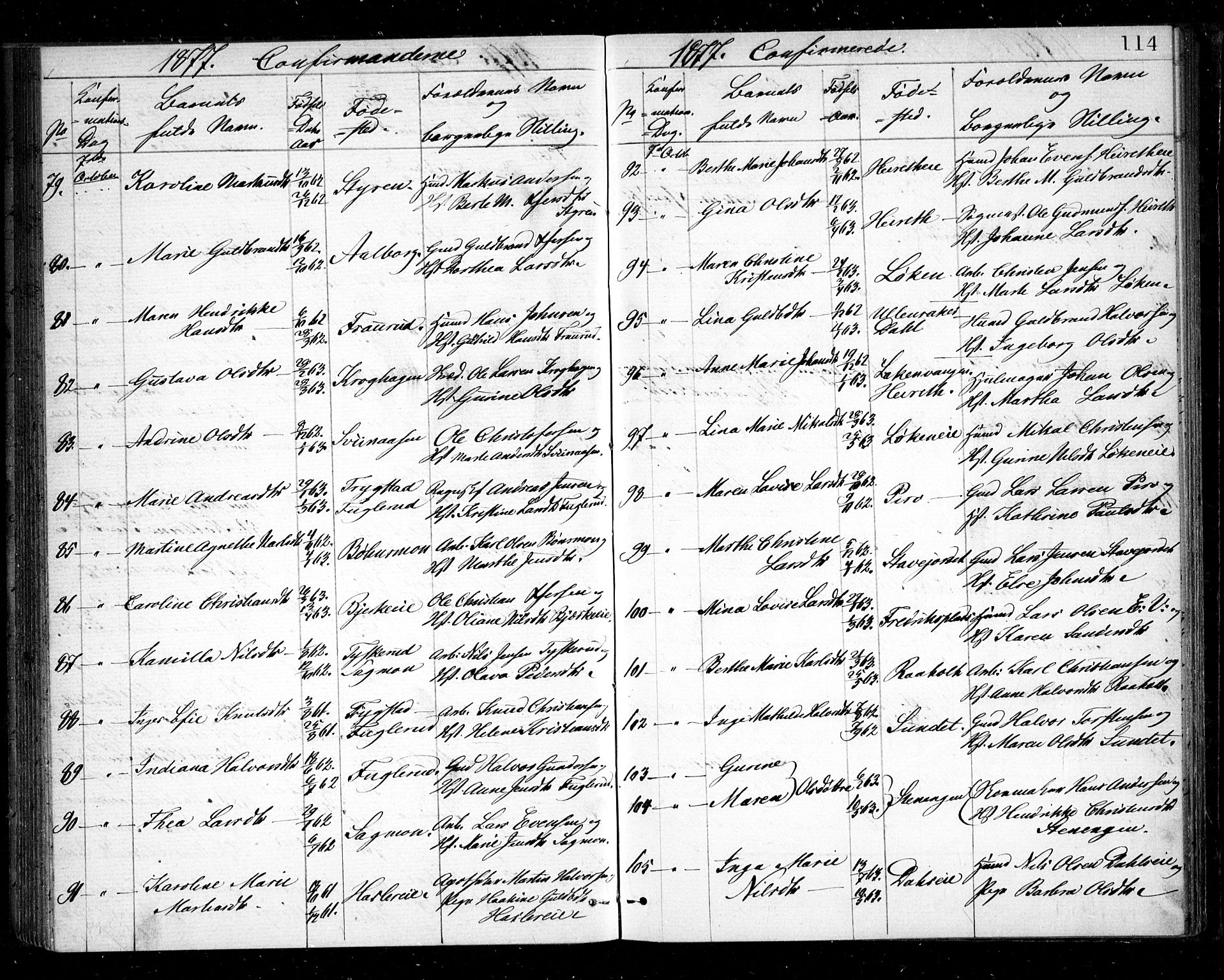 Eidsvoll prestekontor Kirkebøker, AV/SAO-A-10888/G/Ga/L0004: Klokkerbok nr. I 4, 1877-1884, s. 114