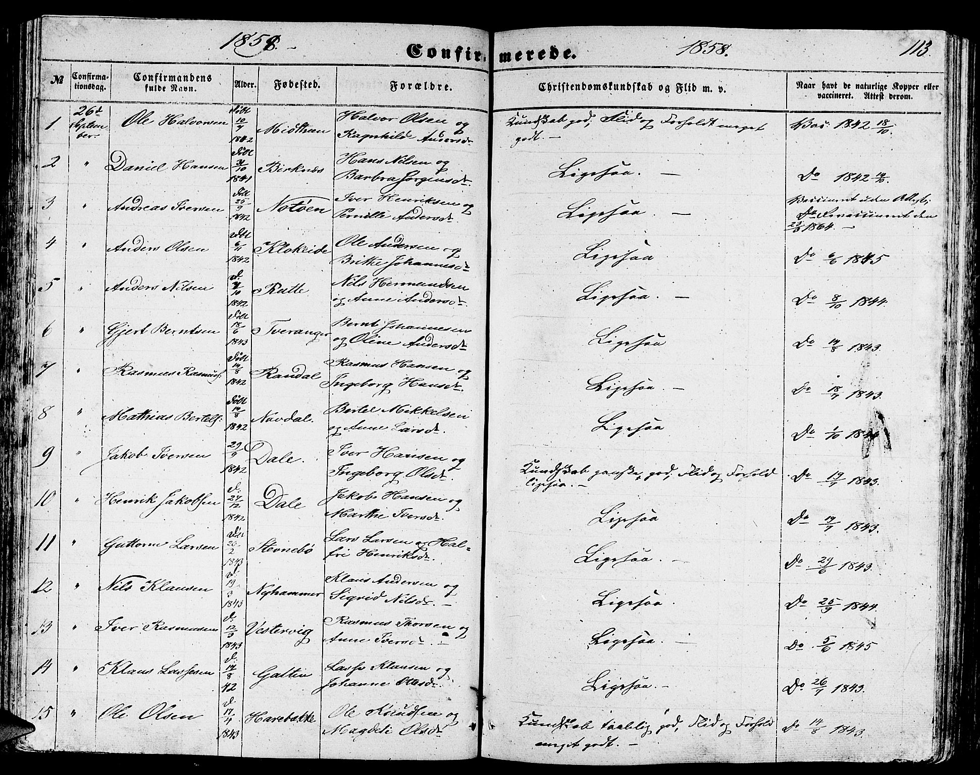 Gulen sokneprestembete, AV/SAB-A-80201/H/Hab/Habb/L0001: Klokkerbok nr. B 1, 1854-1866, s. 113
