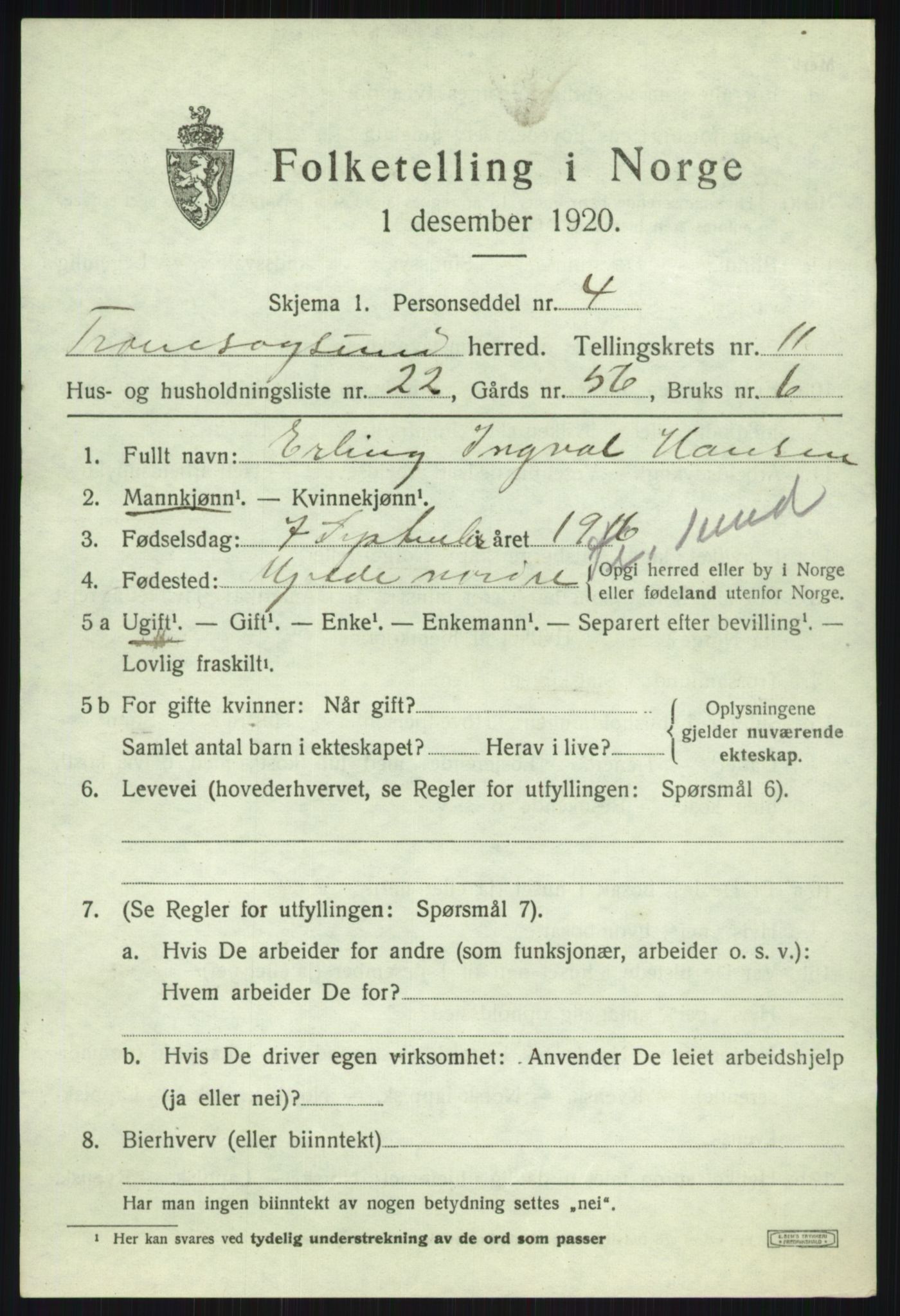 SATØ, Folketelling 1920 for 1934 Tromsøysund herred, 1920, s. 7474