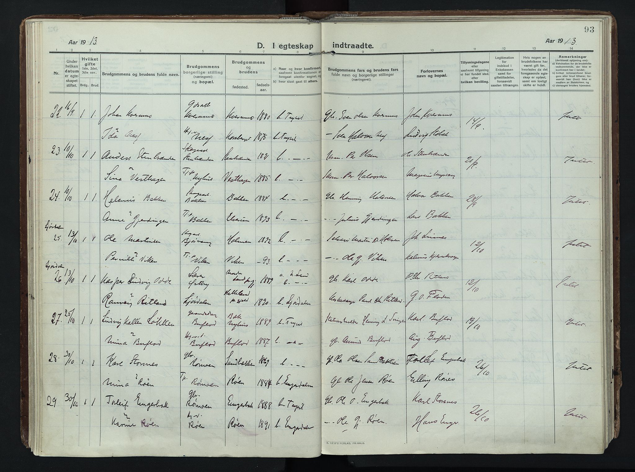 Trysil prestekontor, AV/SAH-PREST-046/H/Ha/Haa/L0014: Ministerialbok nr. 14, 1912-1923, s. 93