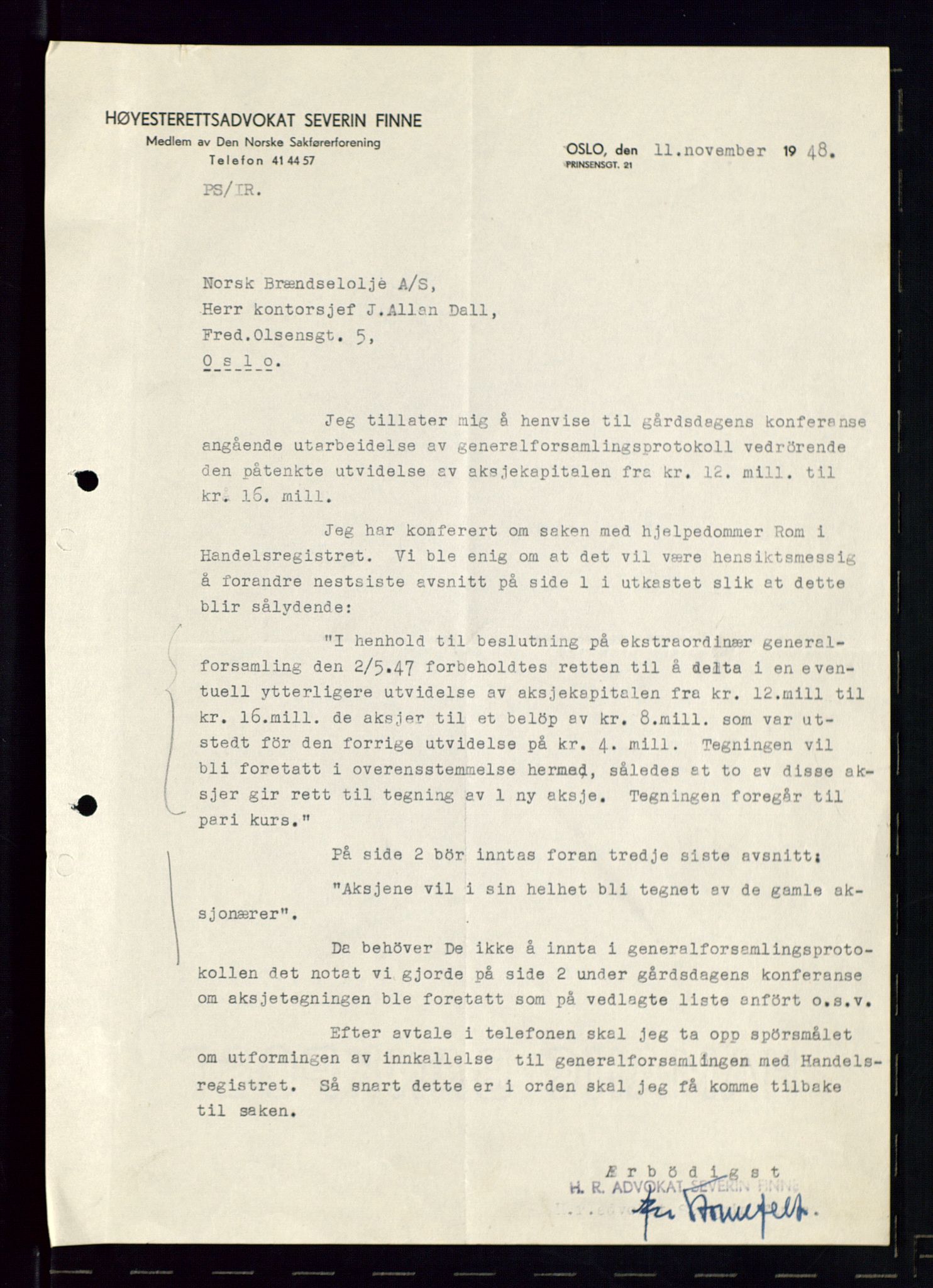 PA 1544 - Norsk Brændselolje A/S, AV/SAST-A-101965/1/A/Aa/L0005/0002: Generalforsamling  / Ekstraordinær generalforsamling 1948, 1948, s. 5