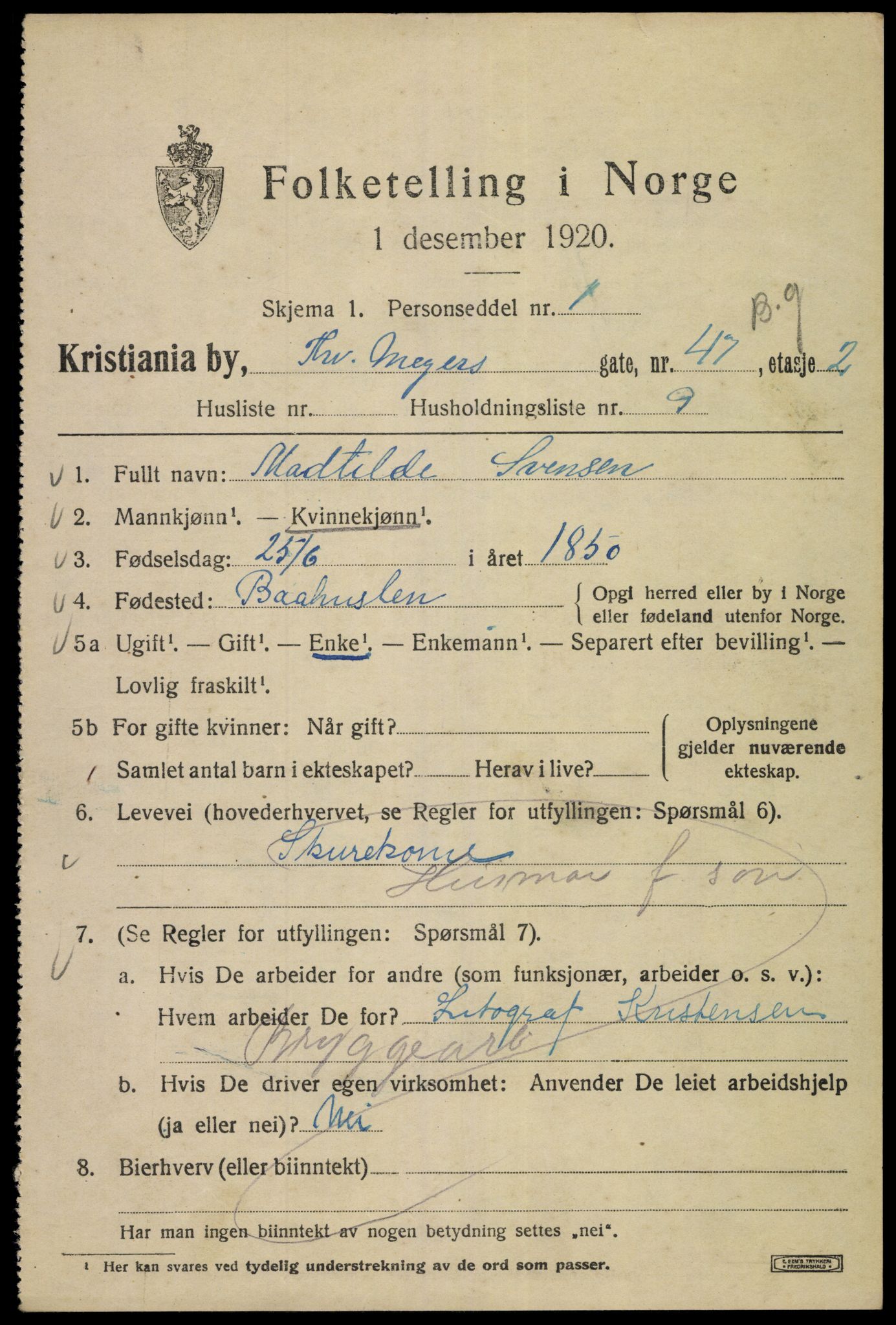 SAO, Folketelling 1920 for 0301 Kristiania kjøpstad, 1920, s. 577211