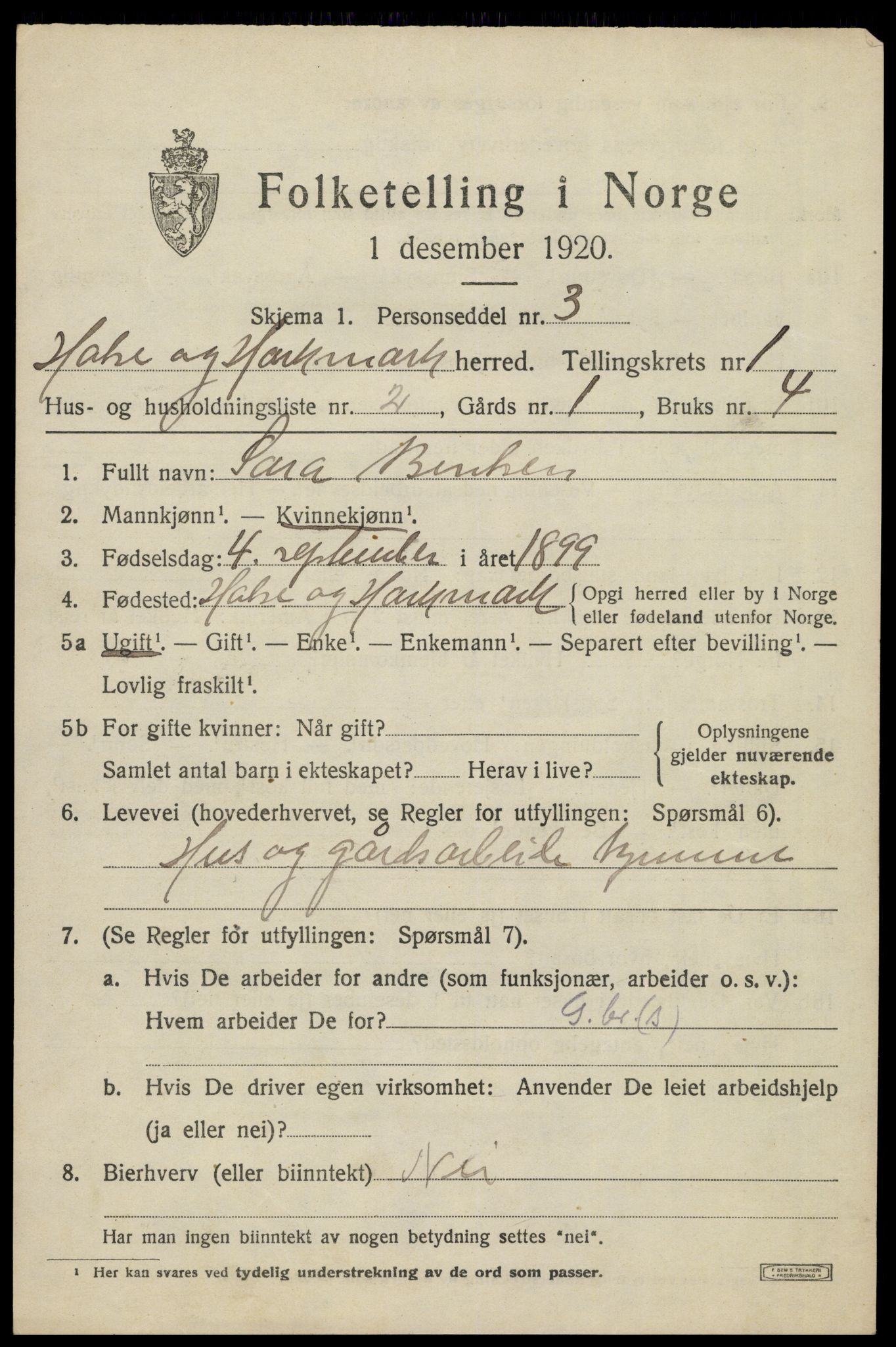 SAK, Folketelling 1920 for 1019 Halse og Harkmark herred, 1920, s. 1495