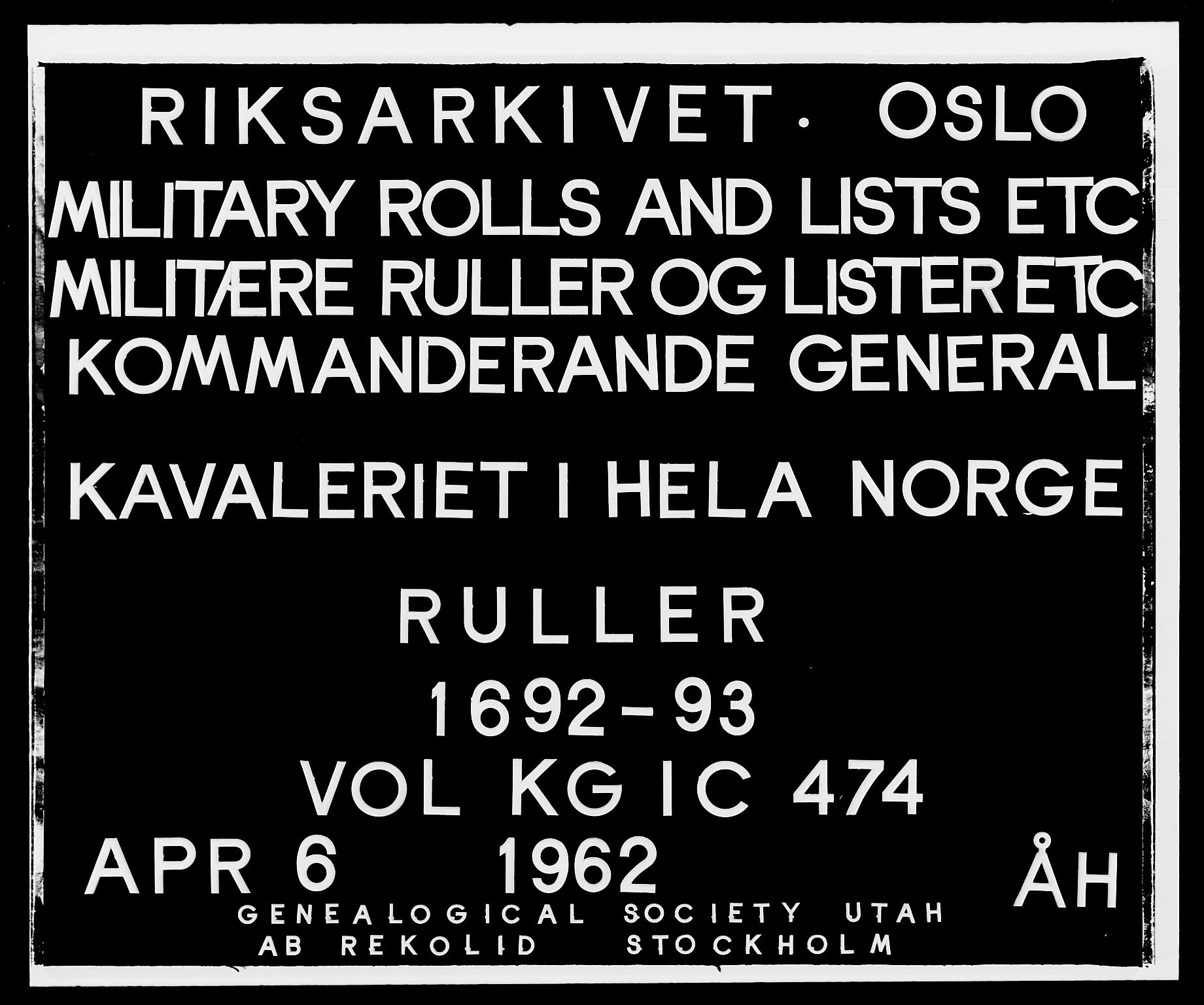 Kommanderende general (KG I) med Det norske krigsdirektorium, RA/EA-5419/E/Ea/L0474: Kavaleriet, 1682-1730, s. 1