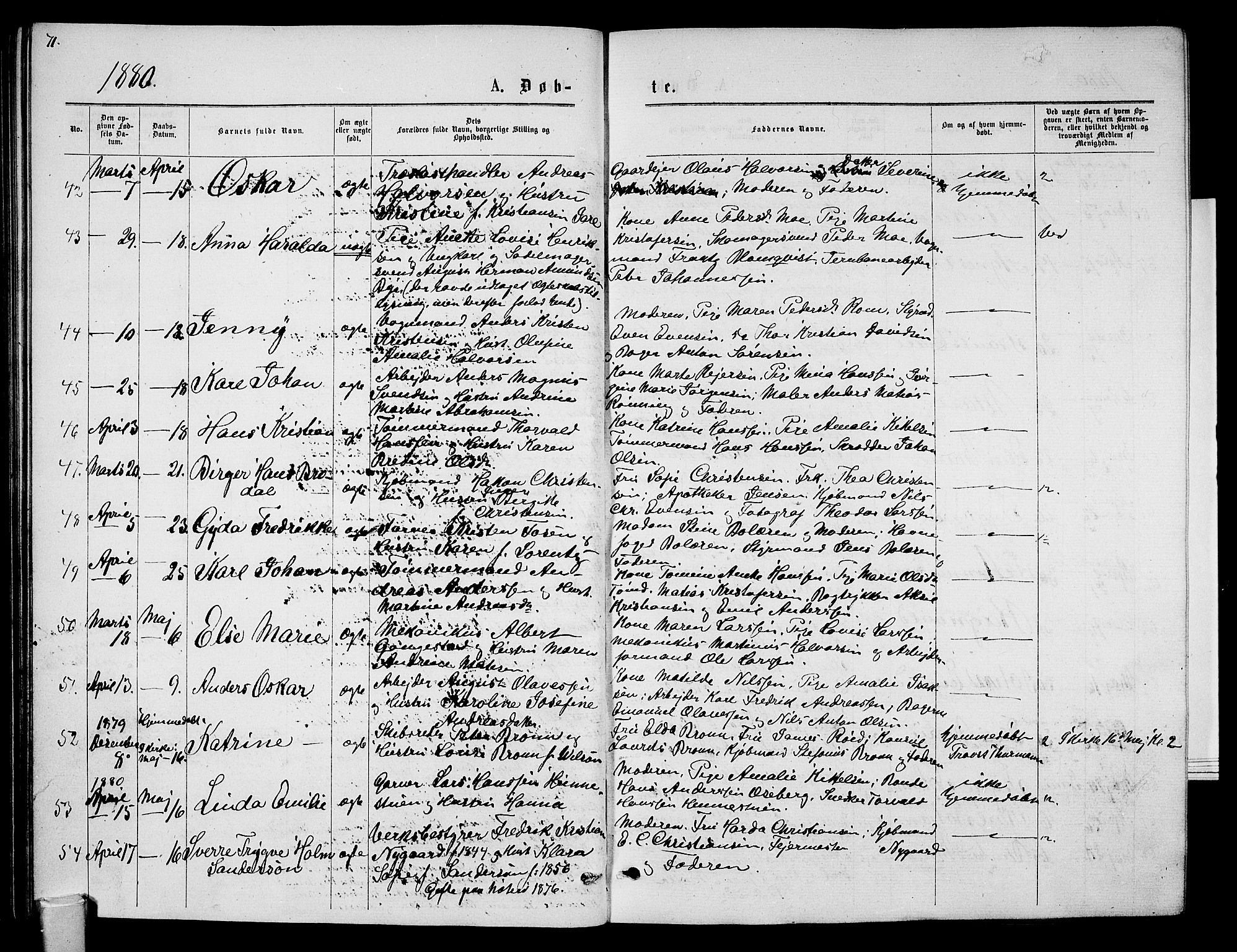 Tønsberg kirkebøker, AV/SAKO-A-330/G/Ga/L0005: Klokkerbok nr. 5, 1875-1885, s. 71