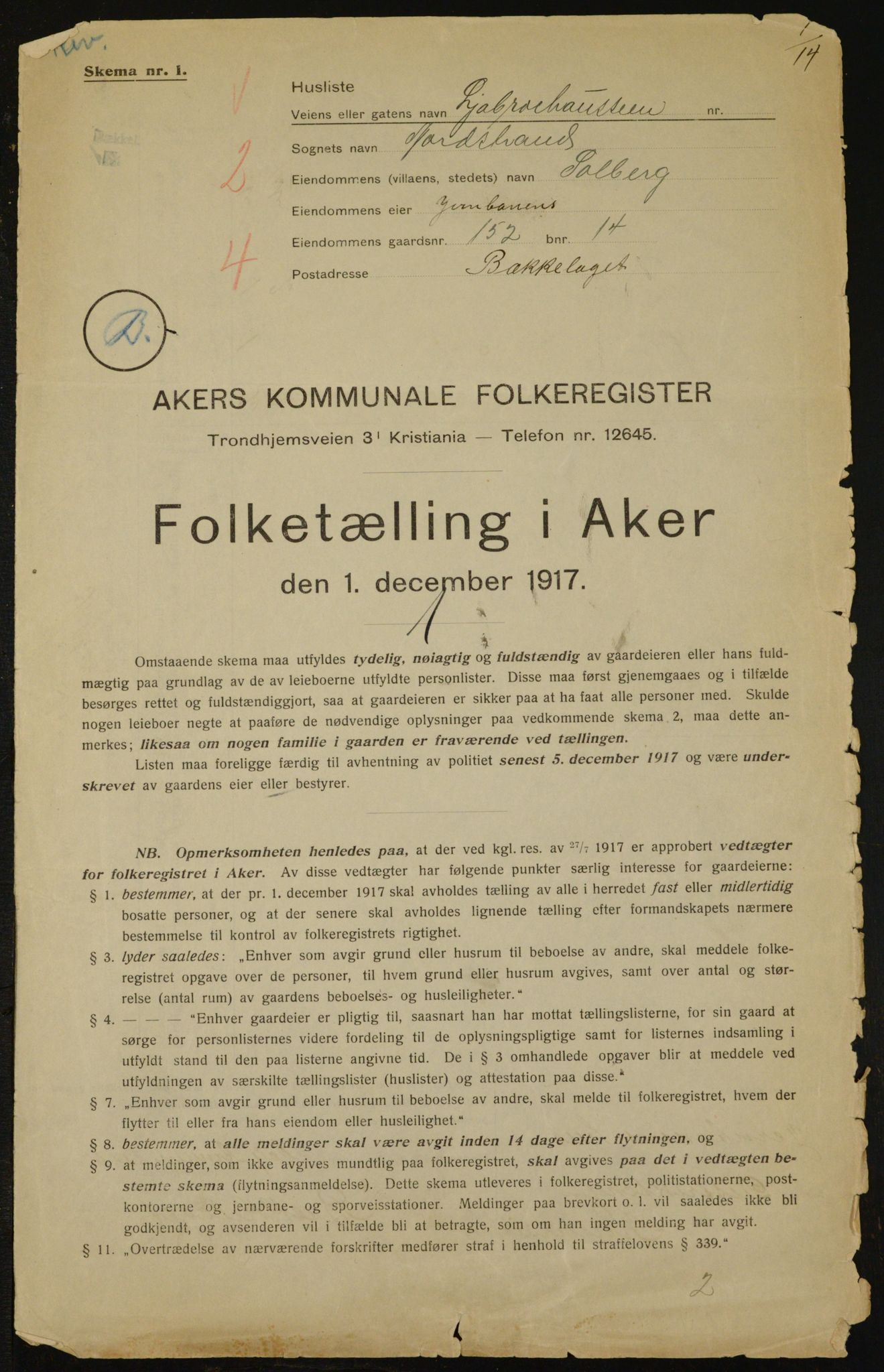 OBA, Kommunal folketelling 1.12.1917 for Aker, 1917, s. 20151