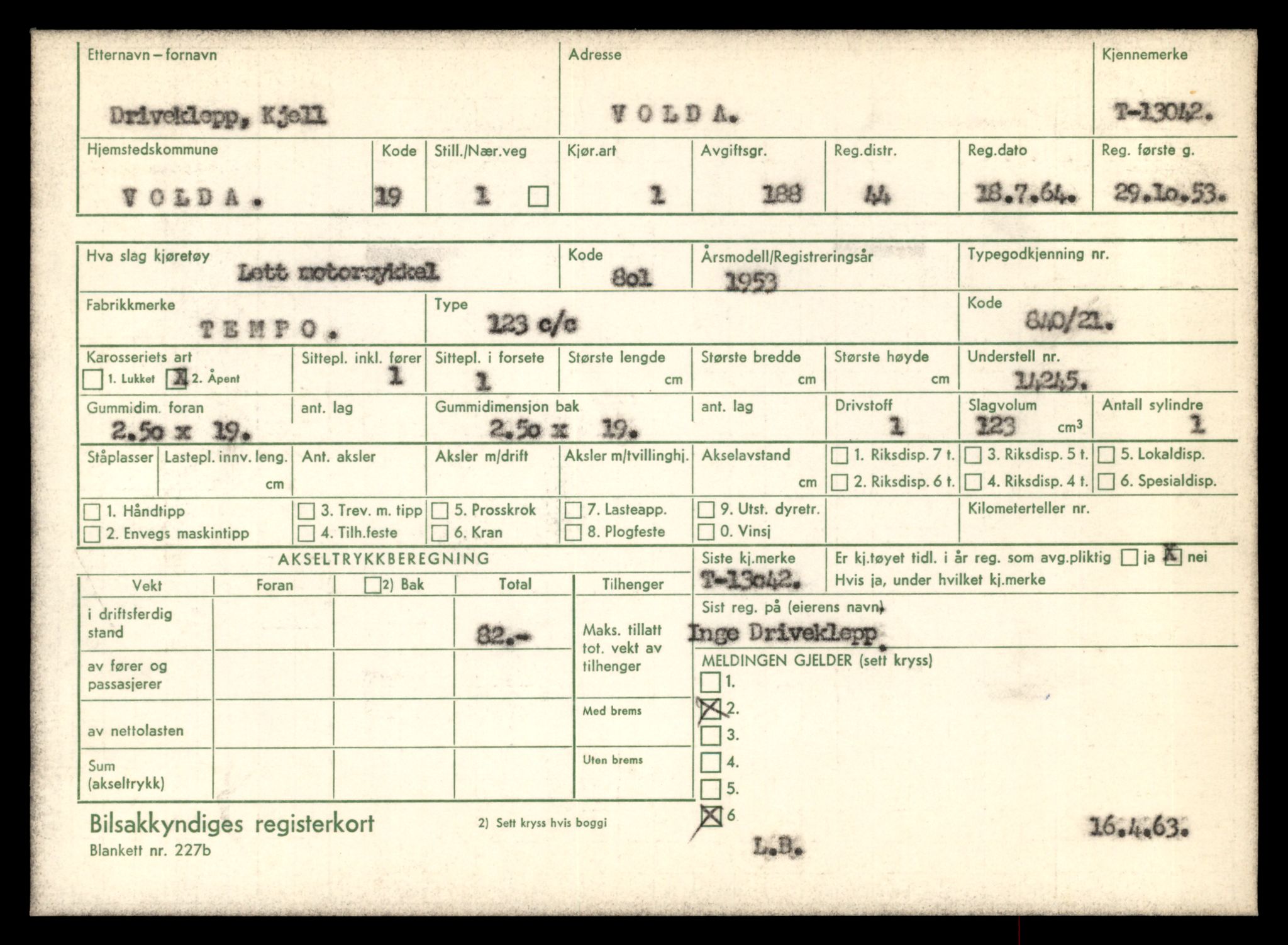 Møre og Romsdal vegkontor - Ålesund trafikkstasjon, AV/SAT-A-4099/F/Fe/L0037: Registreringskort for kjøretøy T 13031 - T 13179, 1927-1998, s. 279