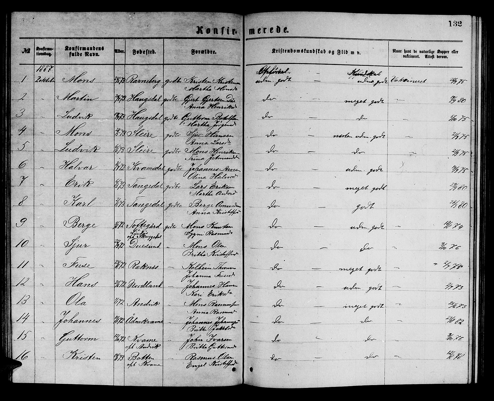 Masfjorden sokneprestembete, AV/SAB-A-77001: Klokkerbok nr. A 2, 1876-1891, s. 134
