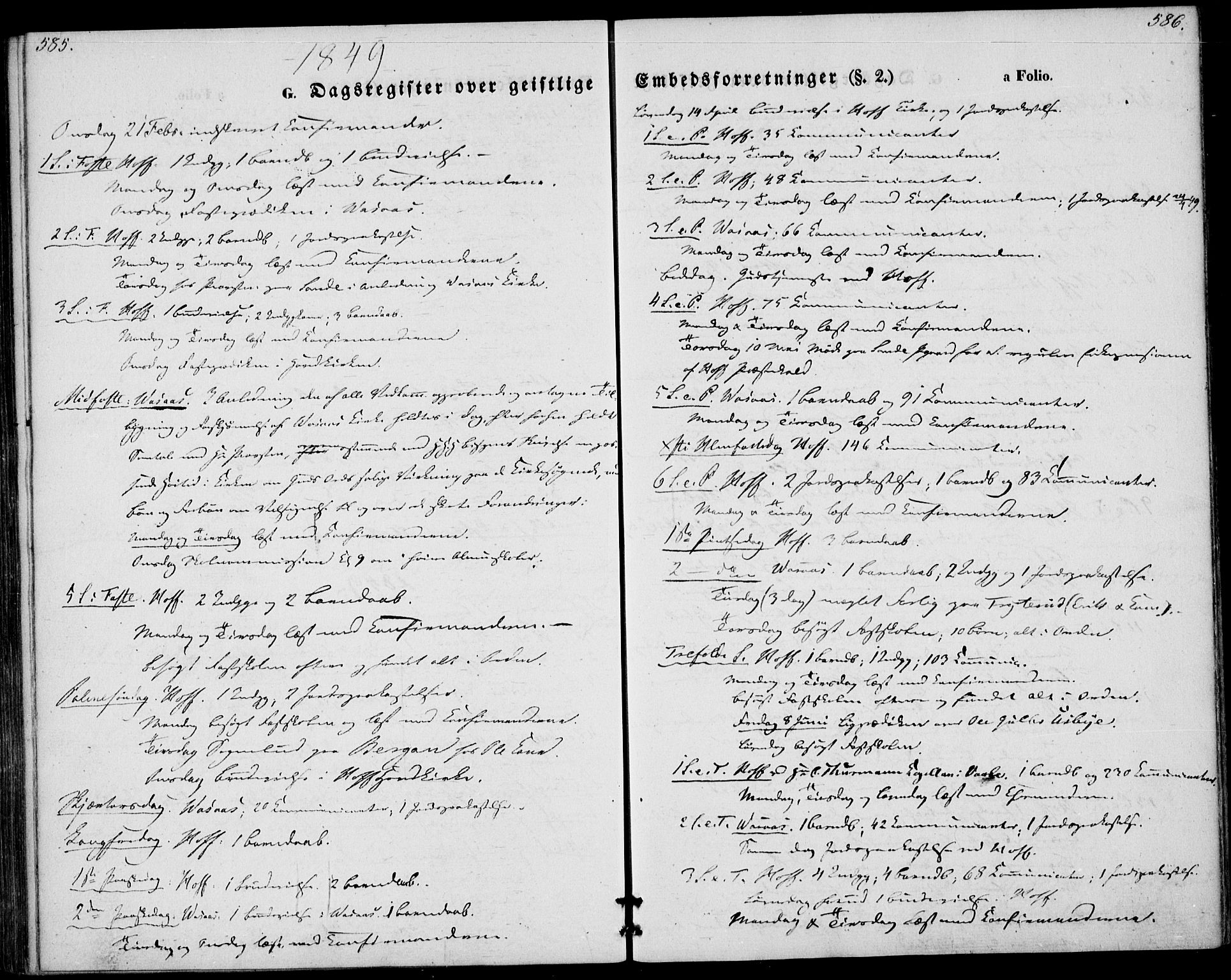 Hof kirkebøker, AV/SAKO-A-64/F/Fa/L0005: Ministerialbok nr. I 5, 1844-1851, s. 585-586