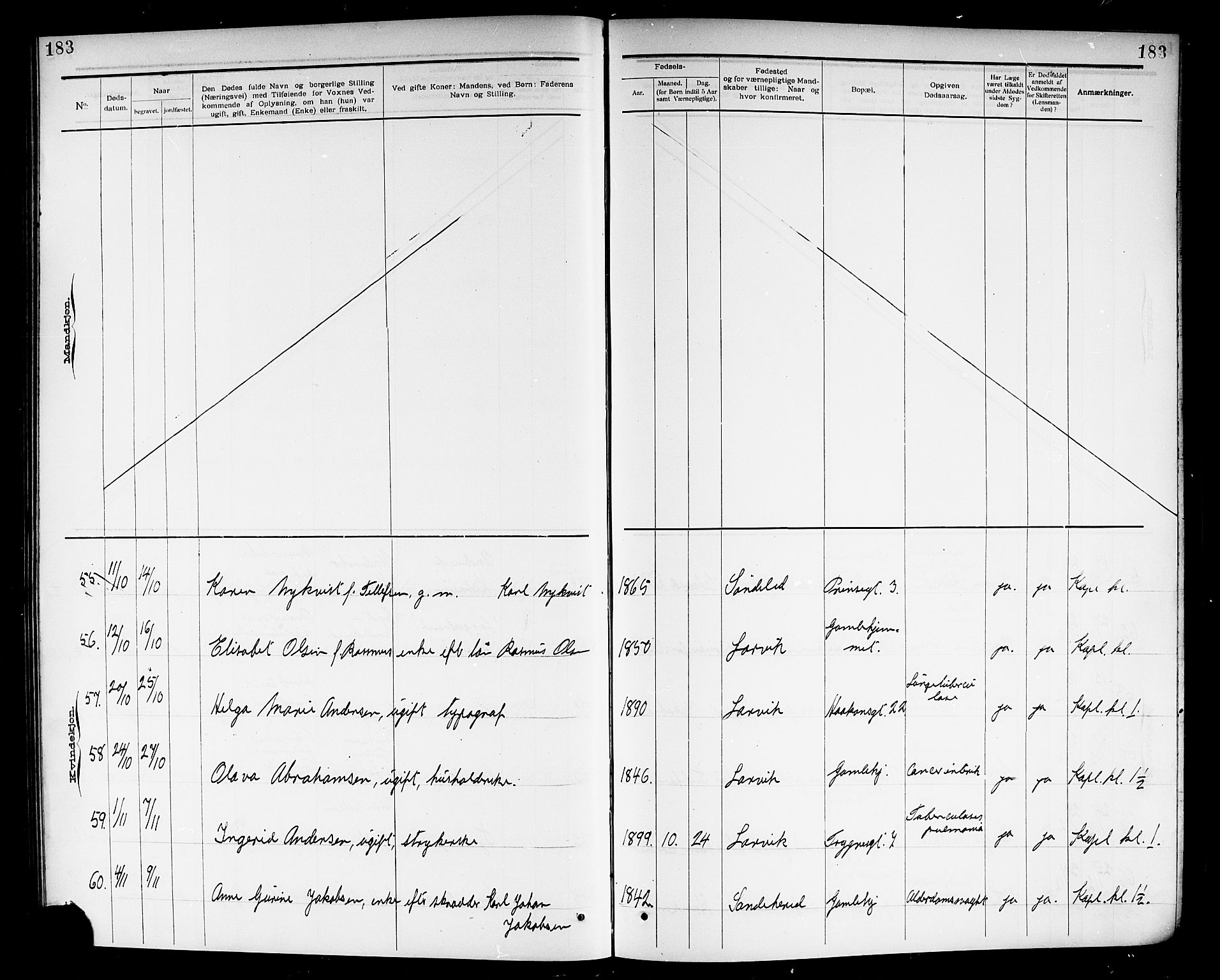 Larvik kirkebøker, AV/SAKO-A-352/G/Ga/L0007: Klokkerbok nr. I 7, 1888-1918, s. 183