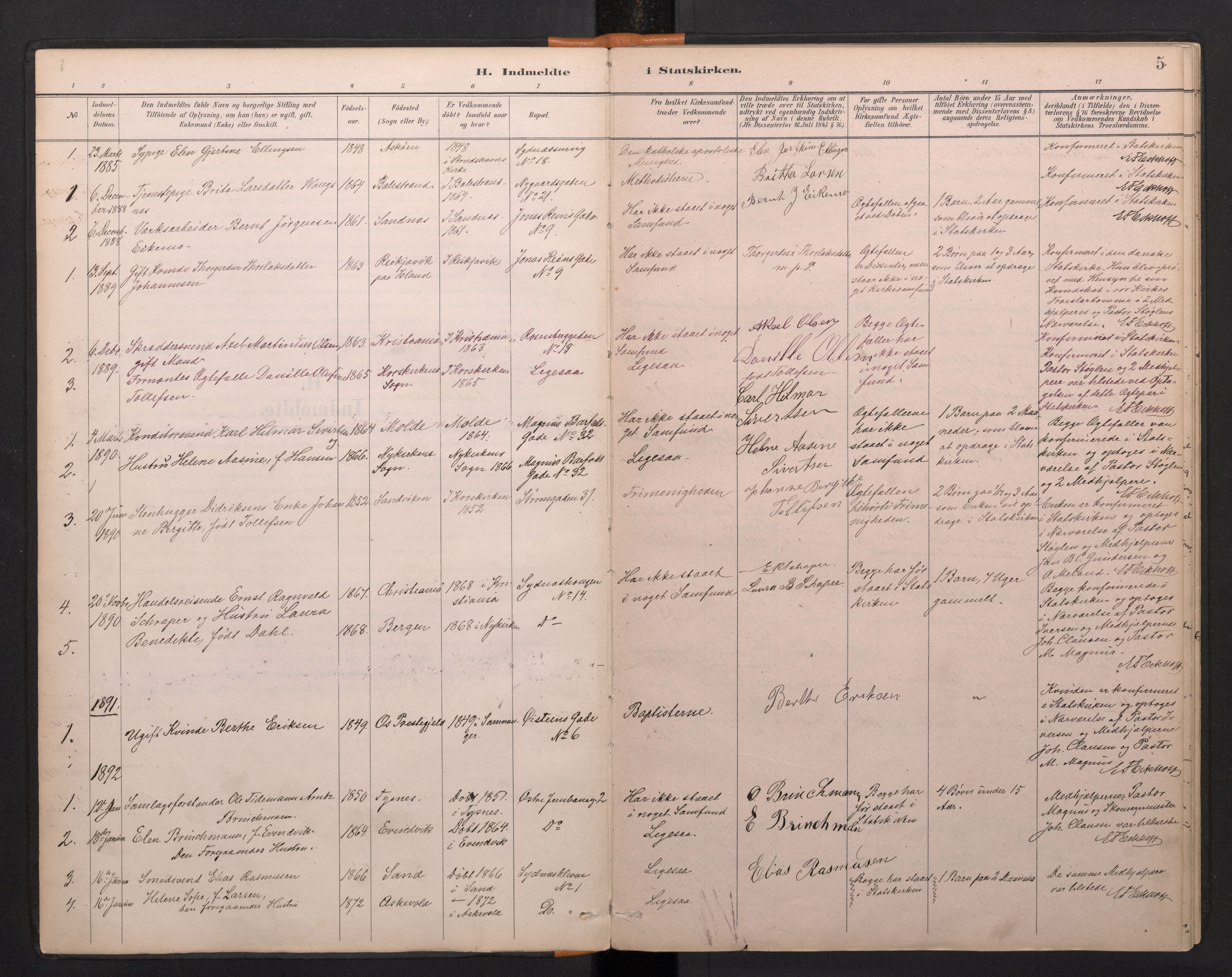 Johanneskirken sokneprestembete, AV/SAB-A-76001/H/Haa/L0029: Ministerialbok nr. G 1, 1885-1973, s. 4b-5a