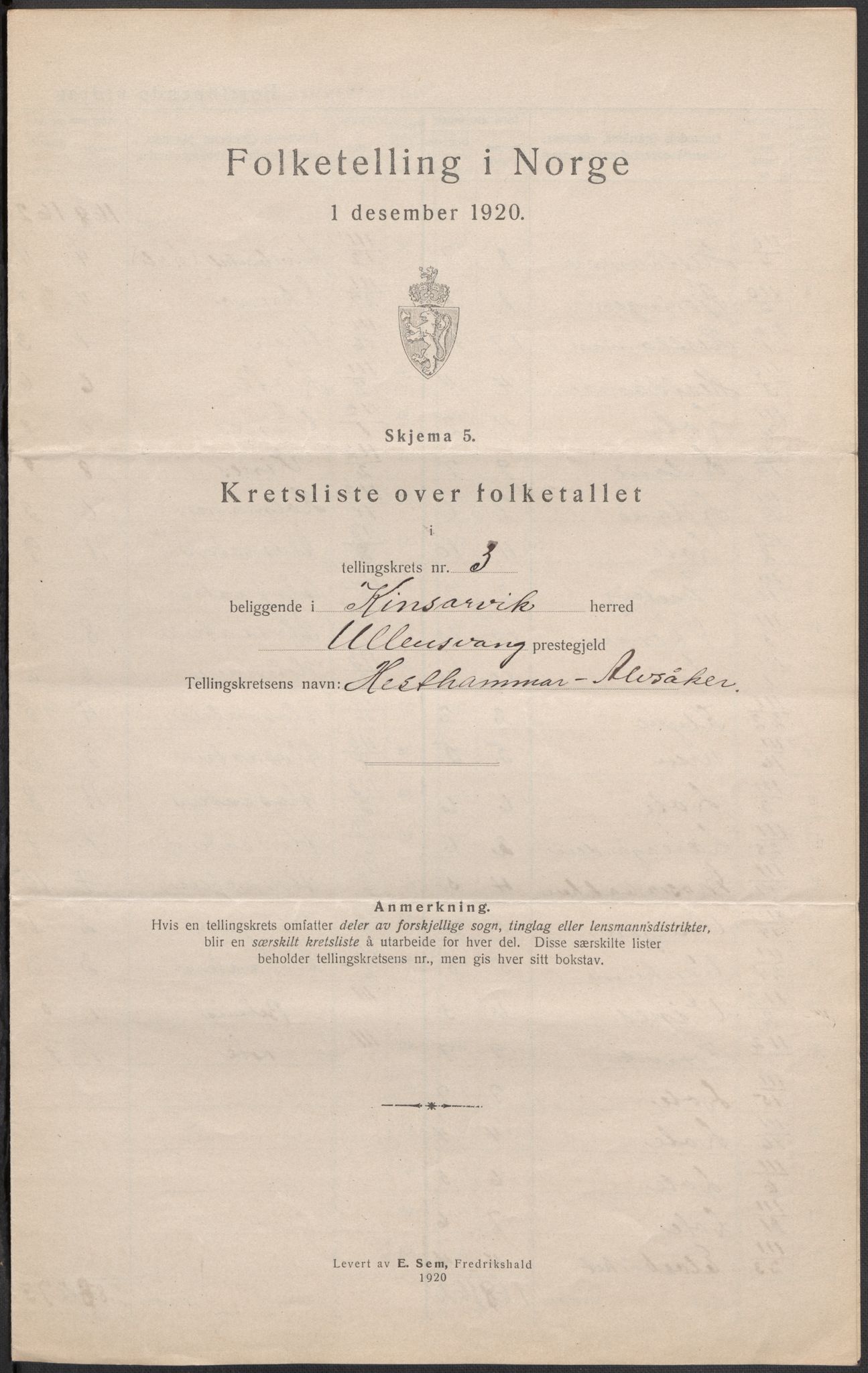 SAB, Folketelling 1920 for 1231 Kinsarvik herred, 1920, s. 11