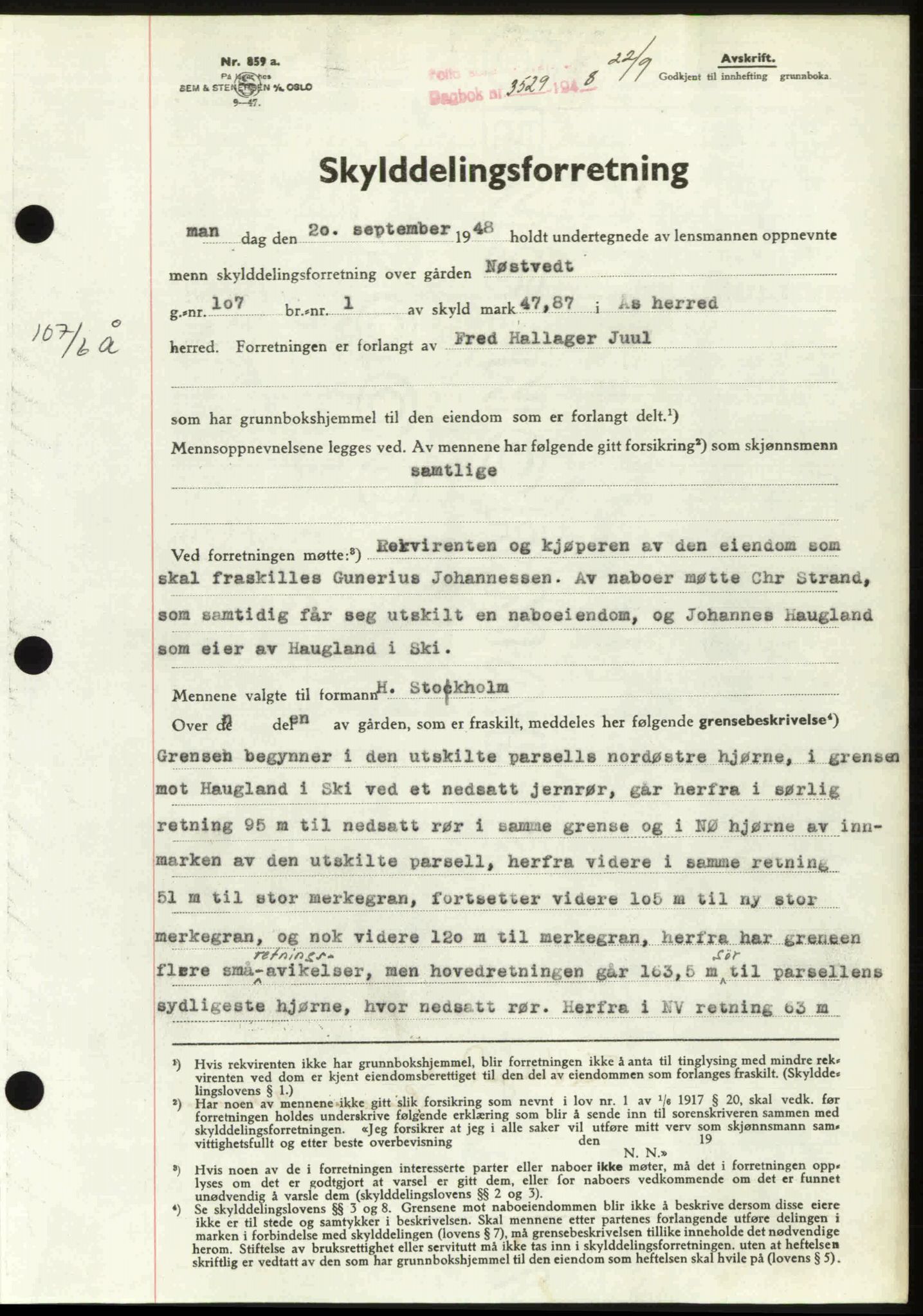 Follo sorenskriveri, SAO/A-10274/G/Ga/Gaa/L0085: Pantebok nr. I 85, 1948-1948, Dagboknr: 3529/1948