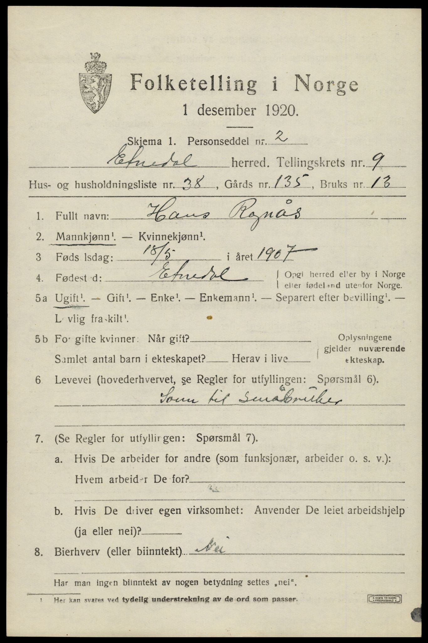 SAH, Folketelling 1920 for 0541 Etnedal herred, 1920, s. 4400