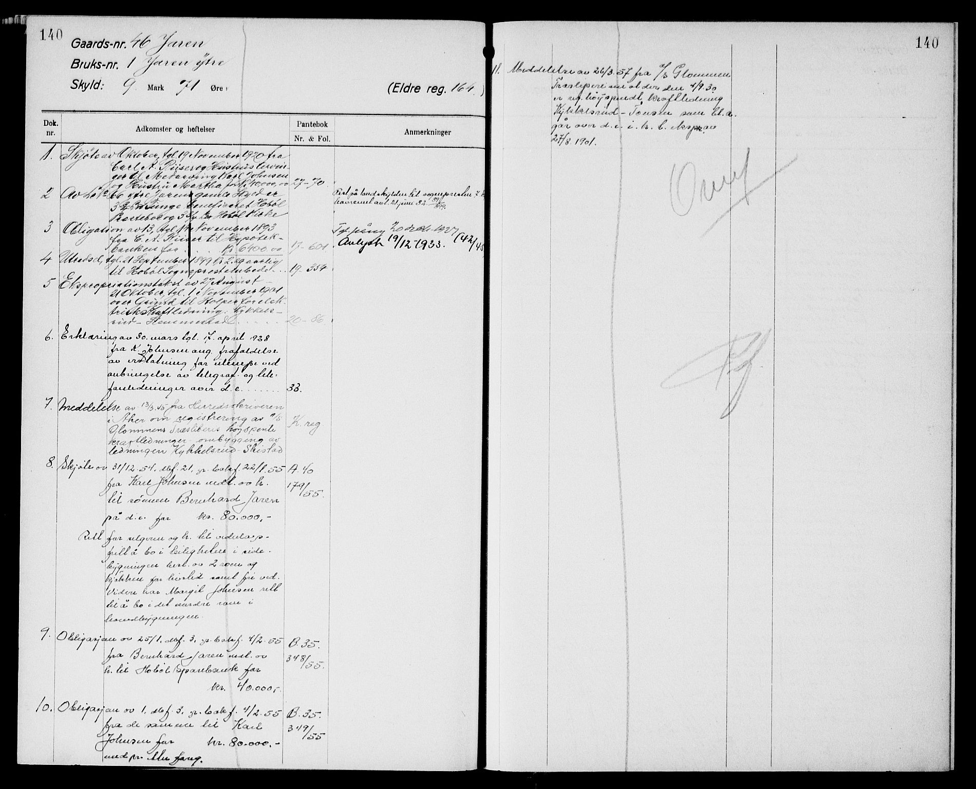 Moss sorenskriveri, SAO/A-10168: Panteregister nr. X 2, 1733-1961, s. 140