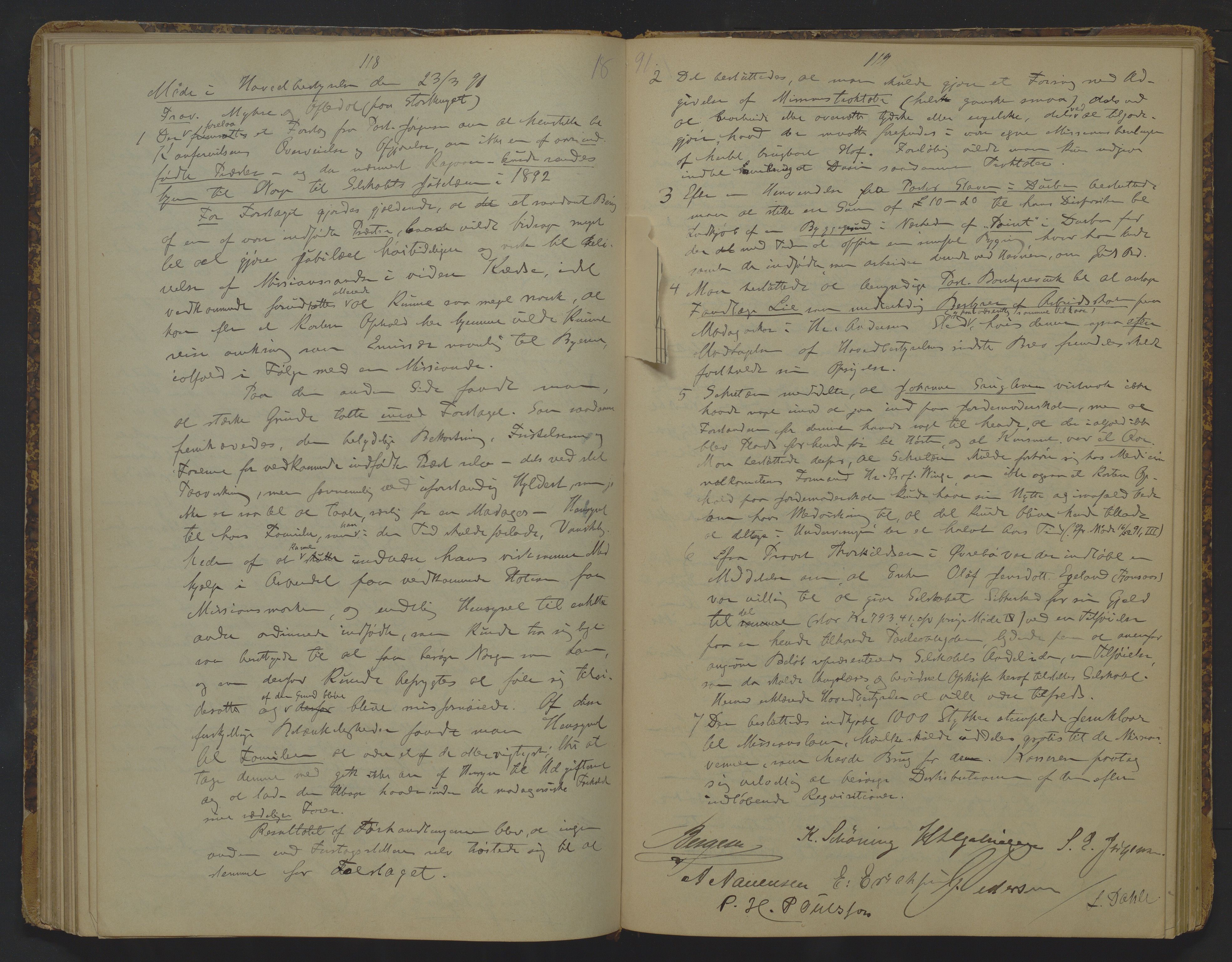 Det Norske Misjonsselskap - hovedadministrasjonen, VID/MA-A-1045/D/Da/Daa/L0012: Styreprotokoll nr. VII, 12. august 1889 - 1. februar 1893, 1889-1893, s. 118-119